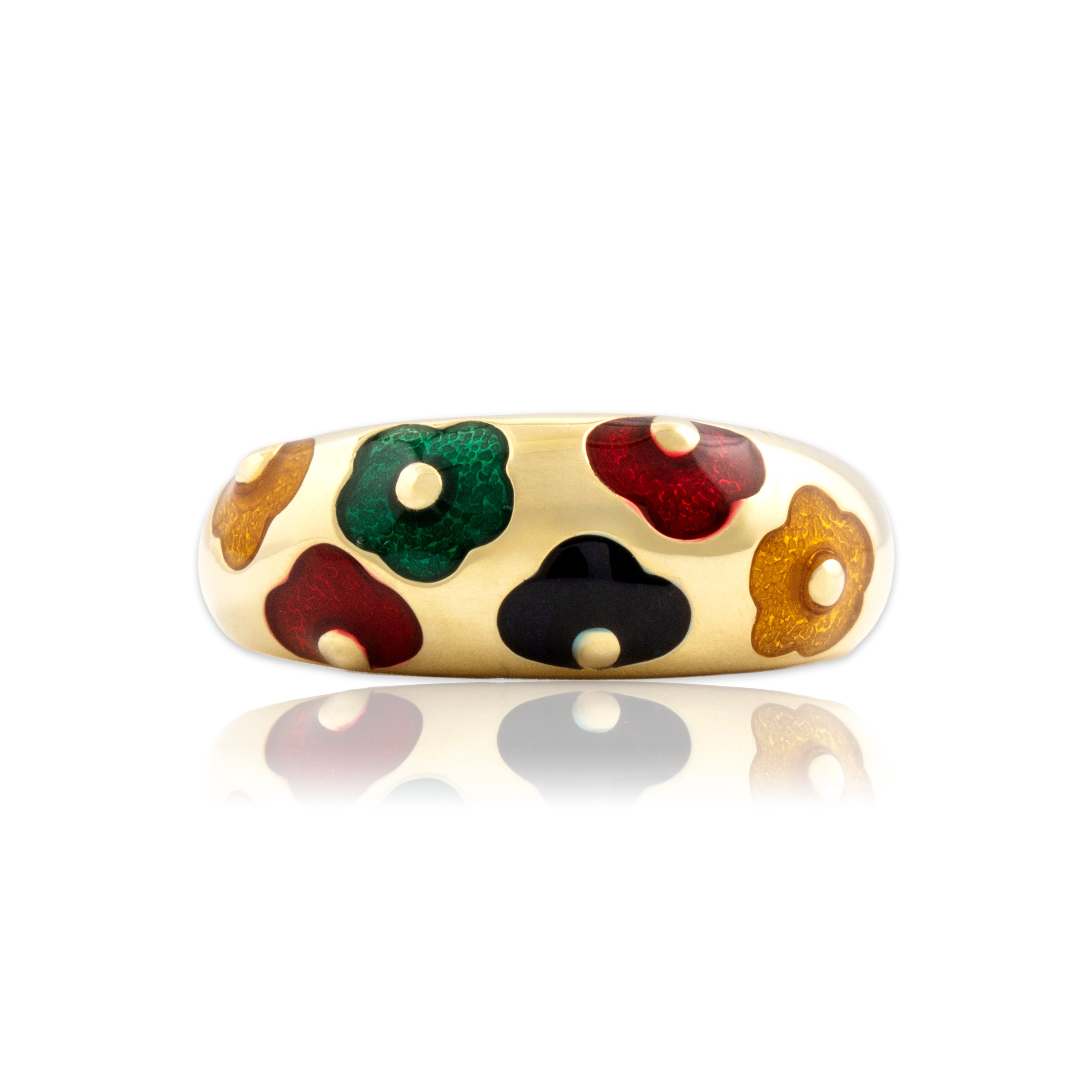 Vintage 14k Yellow Gold Groovy Enamel Flower Band Ring - Close-up view
