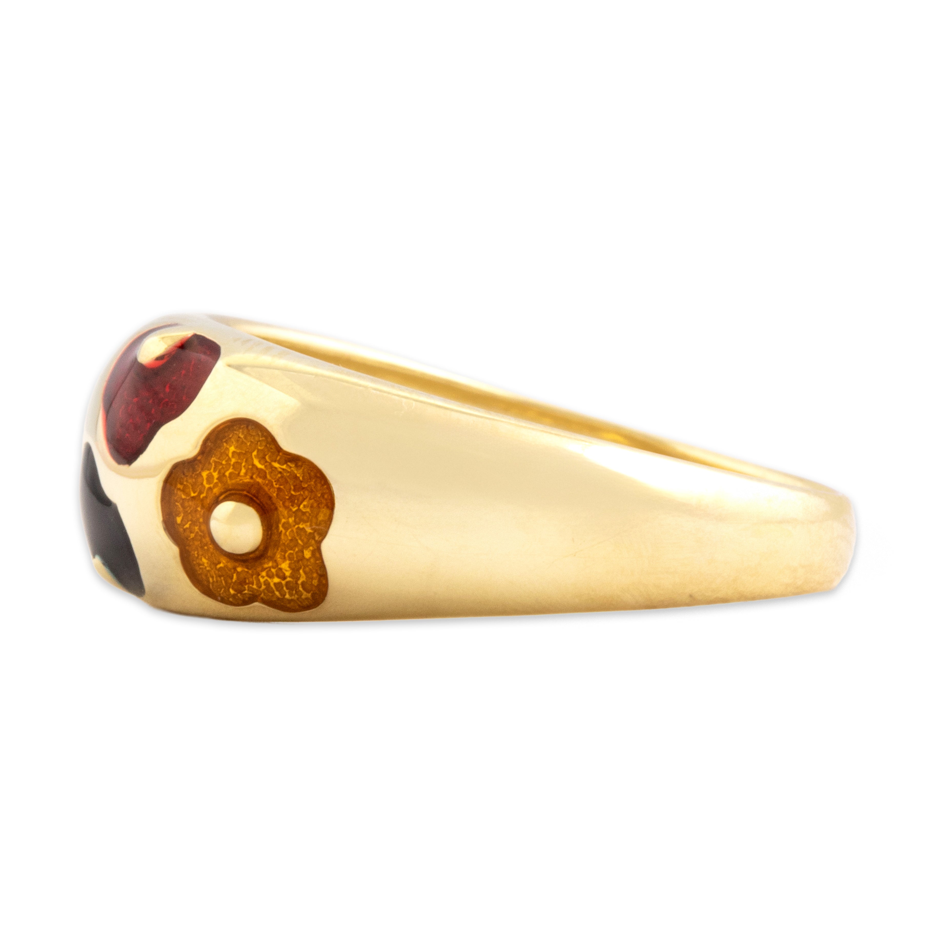 Vintage 14k Yellow Gold Groovy Enamel Flower Band Ring - Side view
