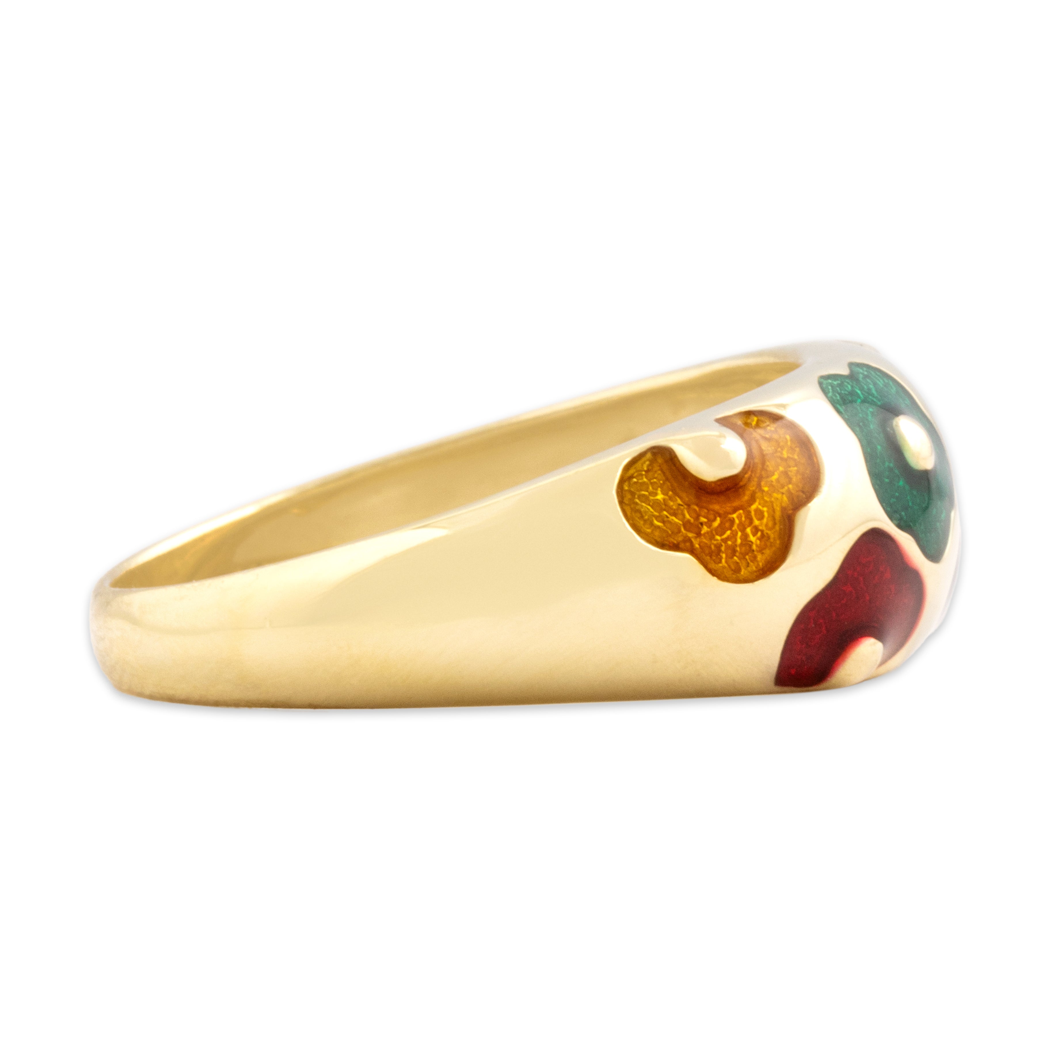 Vintage 14k Yellow Gold Groovy Enamel Flower Band Ring - Side view