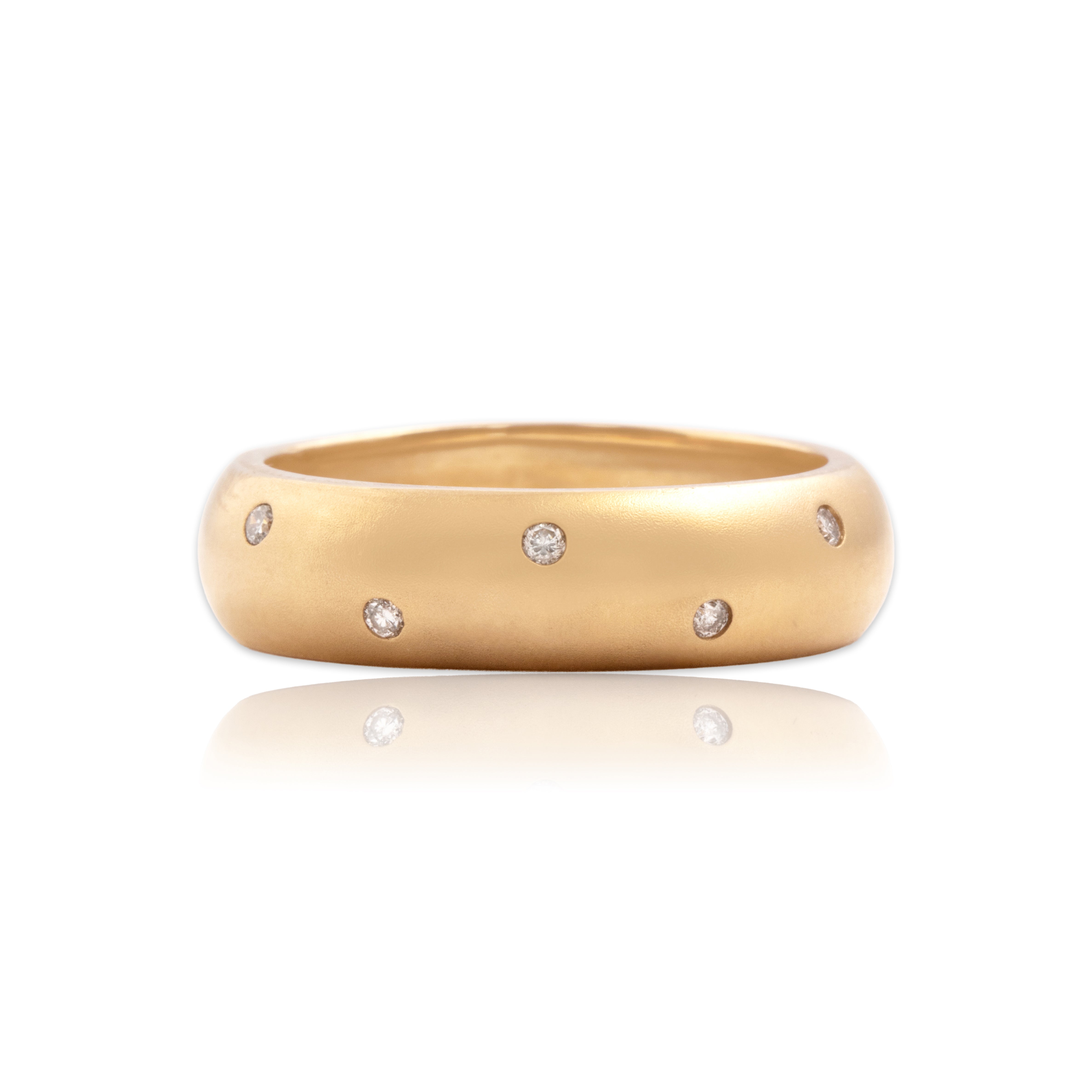 Vintage 14k Yellow Gold Diamond Brushed Rounded Inset Band Ring - Close-up view