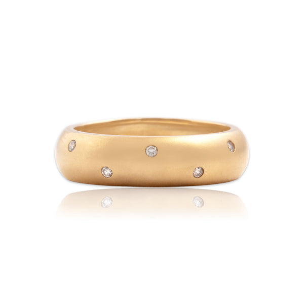 Vintage 14k Yellow Gold Diamond Brushed Rounded Inset Band Ring 7.00
