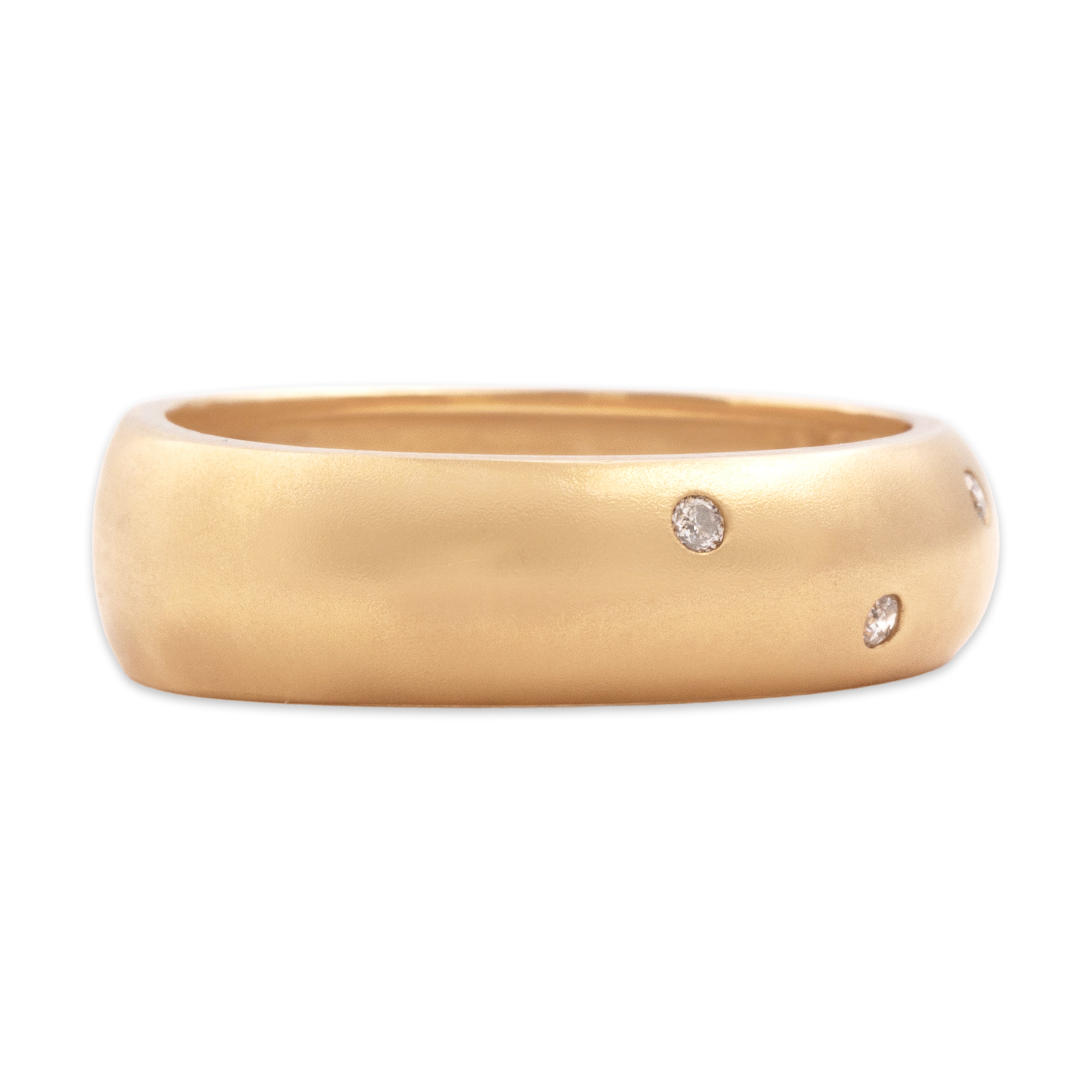 Vintage 14k Yellow Gold Diamond Brushed Rounded Inset Band Ring - Side view