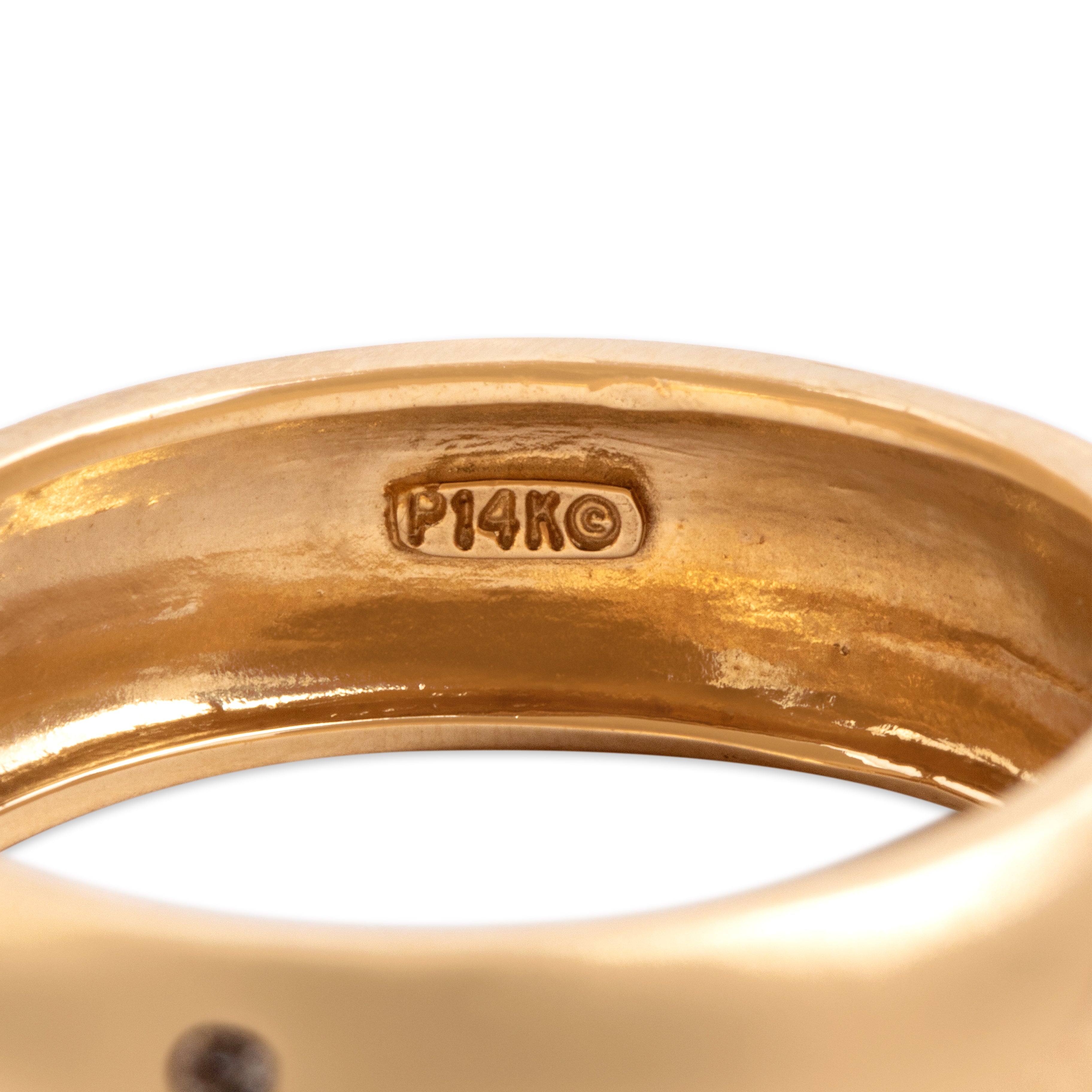 Vintage 14k Yellow Gold Diamond Brushed Rounded Inset Band Ring - Hallmark view