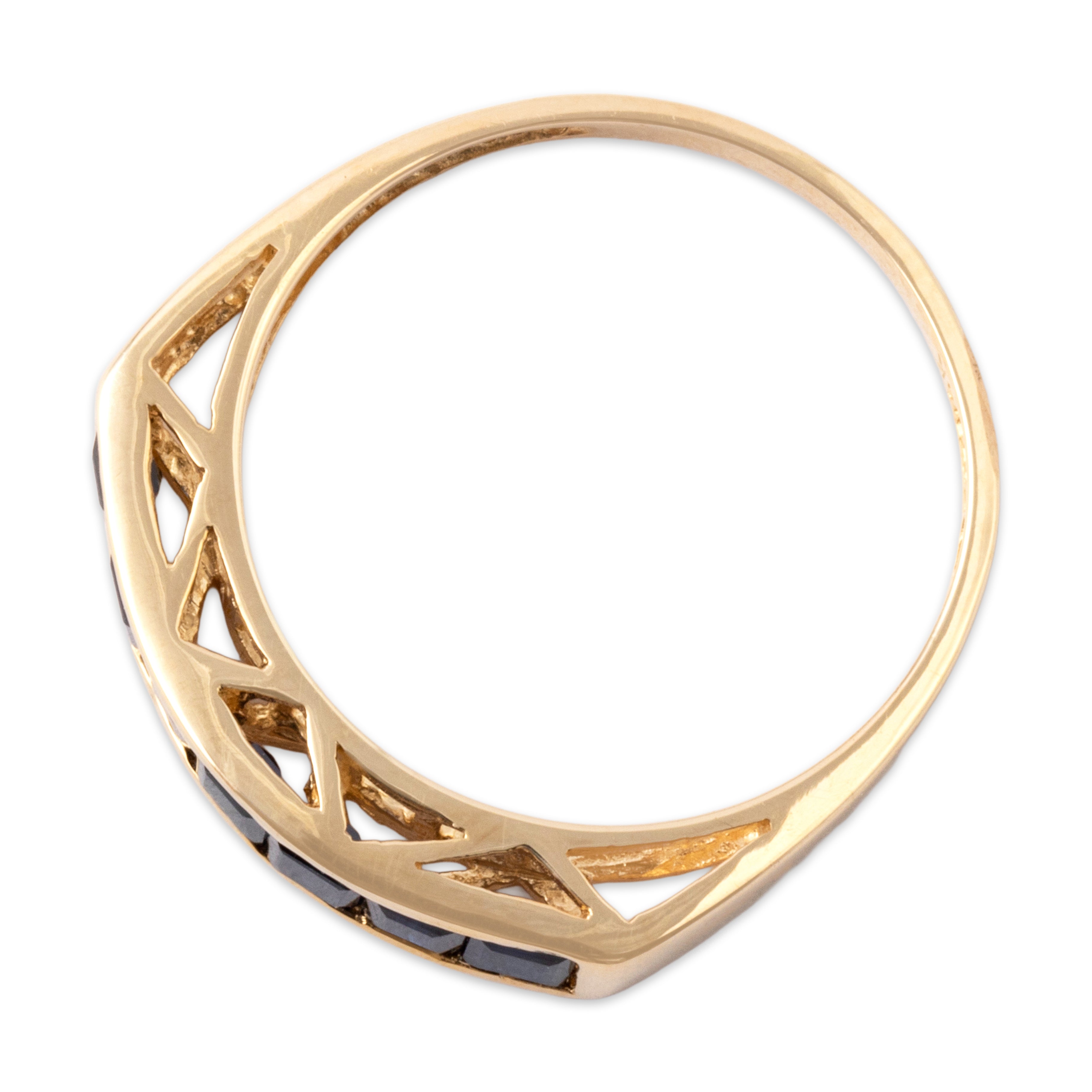 Vintage Lightweight 14k Yellow Gold .81cttw Blue Sapphire Geometric Channel-Set Ring - Overall view