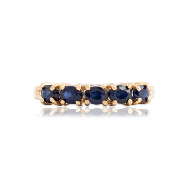 Vintage 14k Yellow Gold .77cttw Blue Sapphire East-West Oval Line Ring 8.75