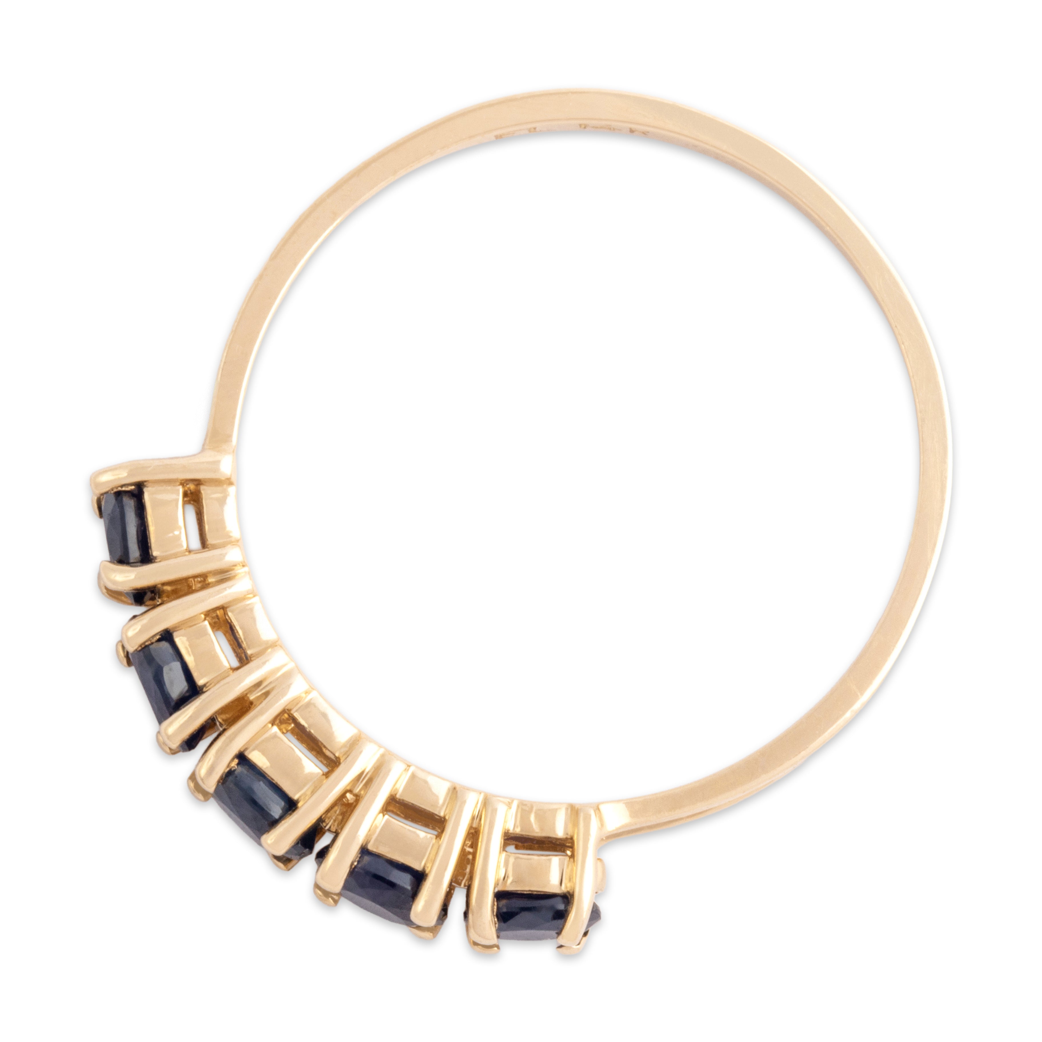 Vintage 14k Yellow Gold .77cttw Blue Sapphire East-West Oval Line Ring - Overall view