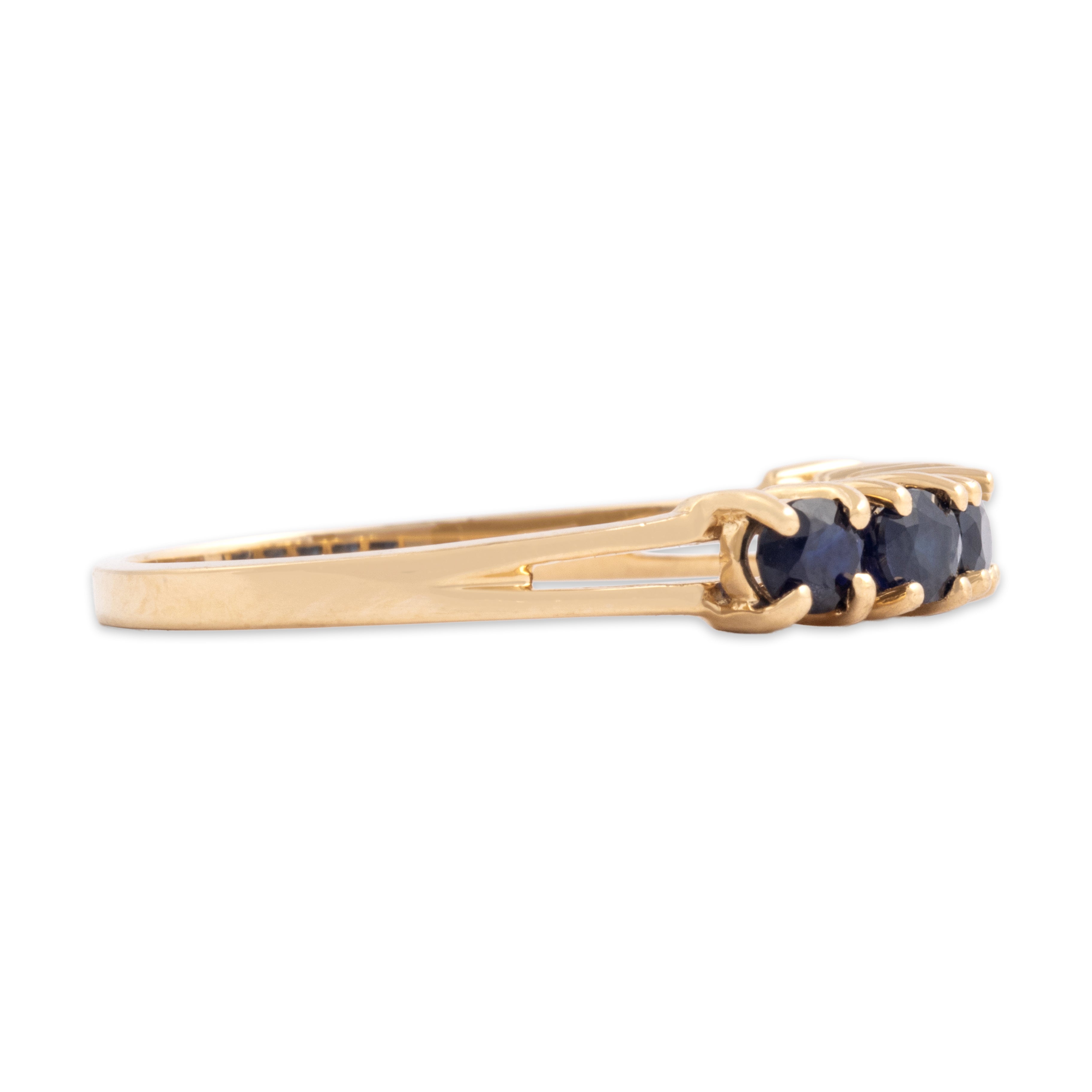 Vintage 14k Yellow Gold .77cttw Blue Sapphire East-West Oval Line Ring - Side view