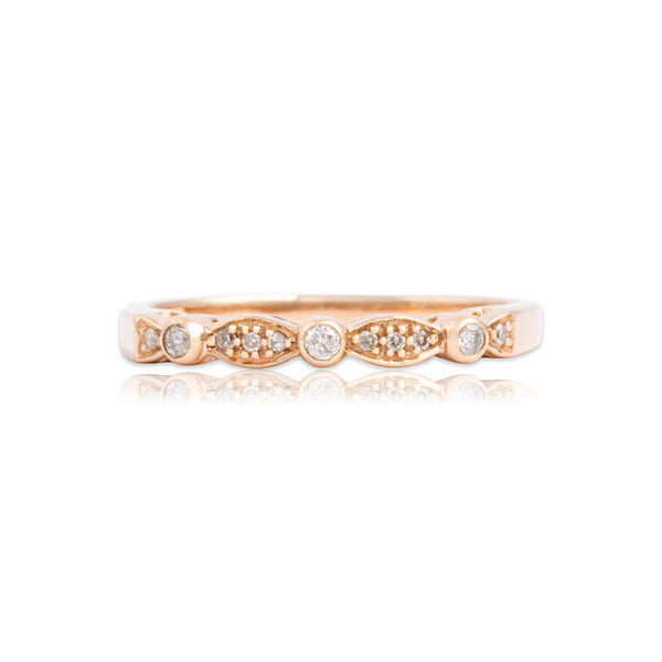 Estate 14k Rose Gold Diamond Lovely Bezel Mixed-Shape Band Ring 8.25