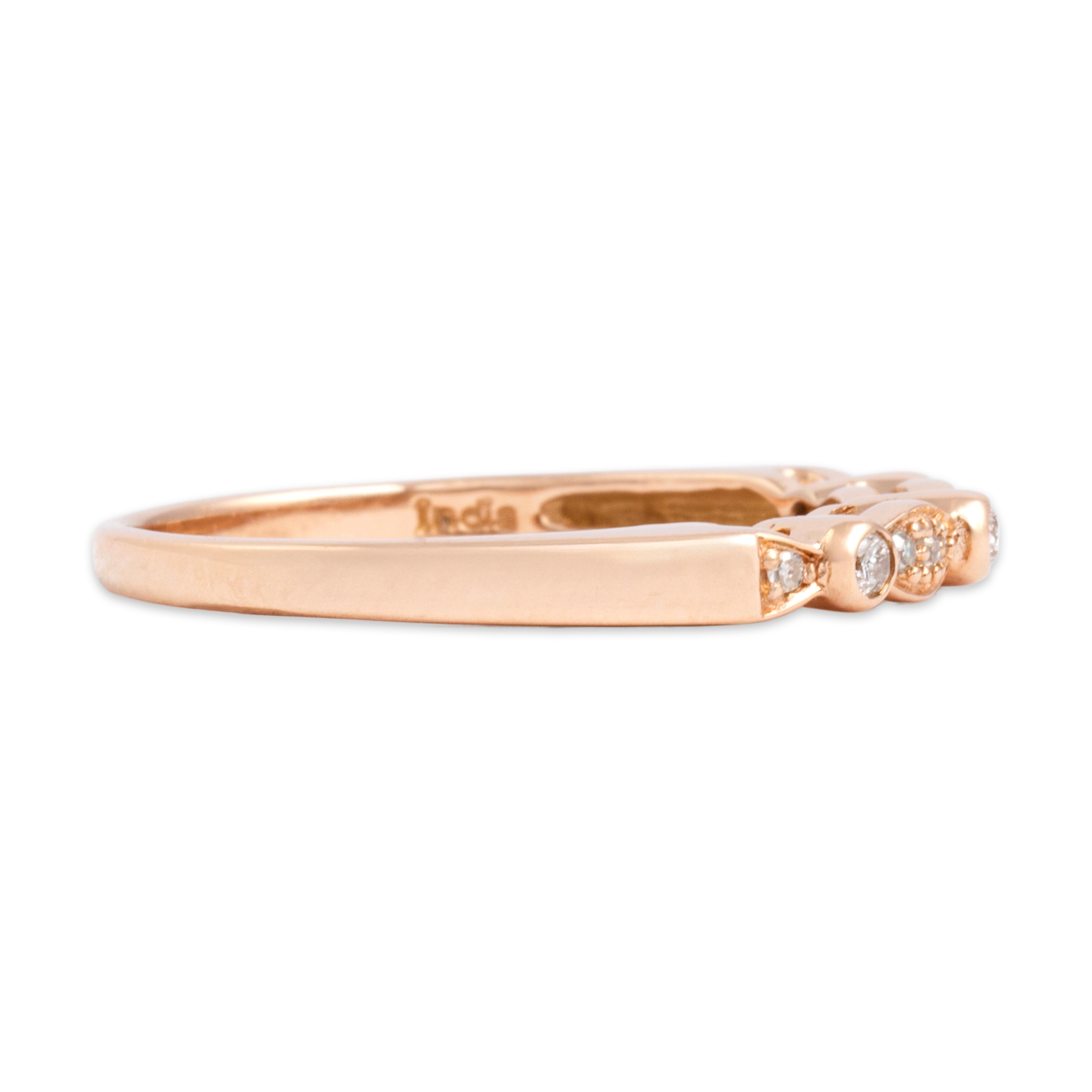 Estate 14k Rose Gold Diamond Lovely Bezel Mixed-Shape Band Ring - Side view