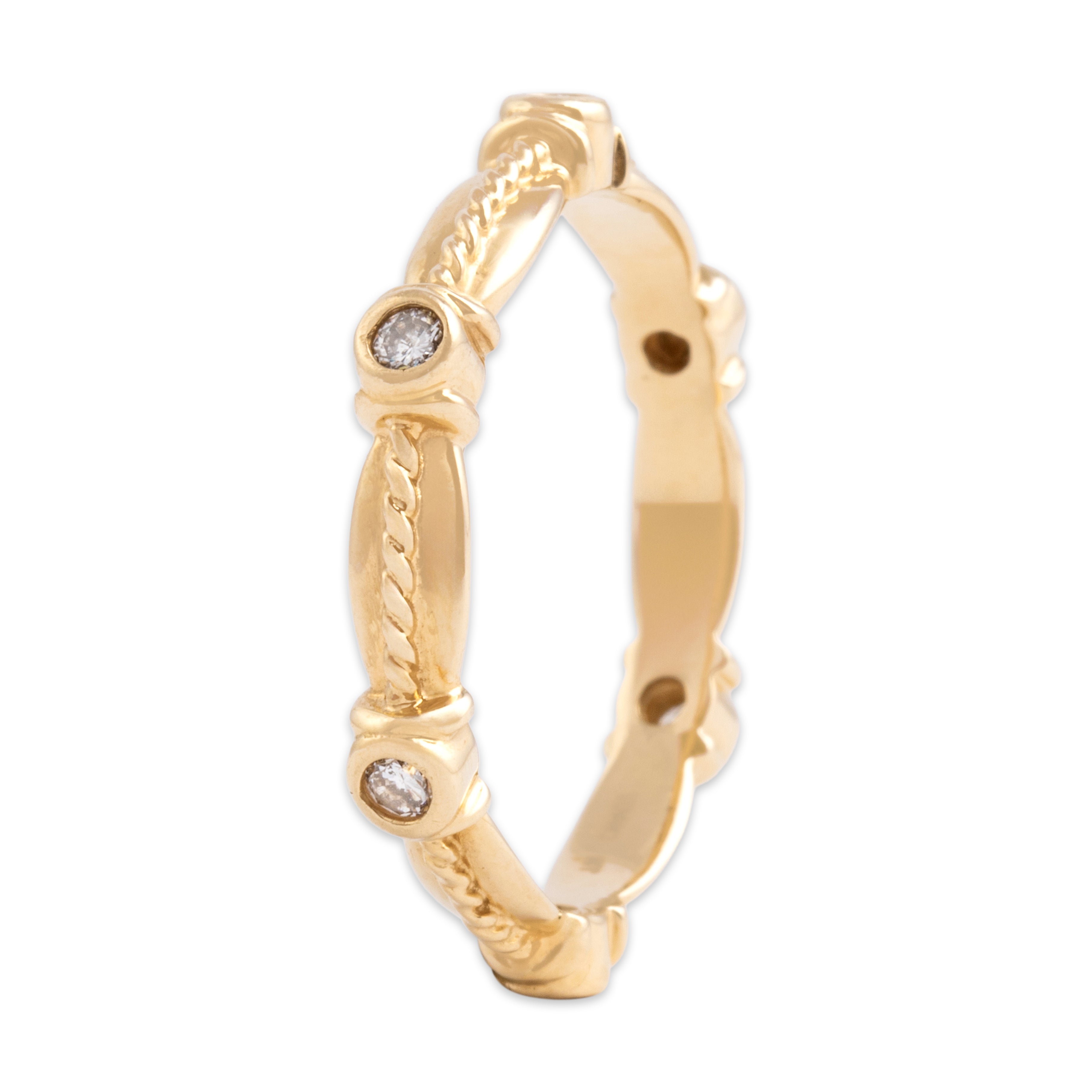 Estate 14k Yellow Gold Diamond Bezel Station Eternity Band Ring - detail view #1