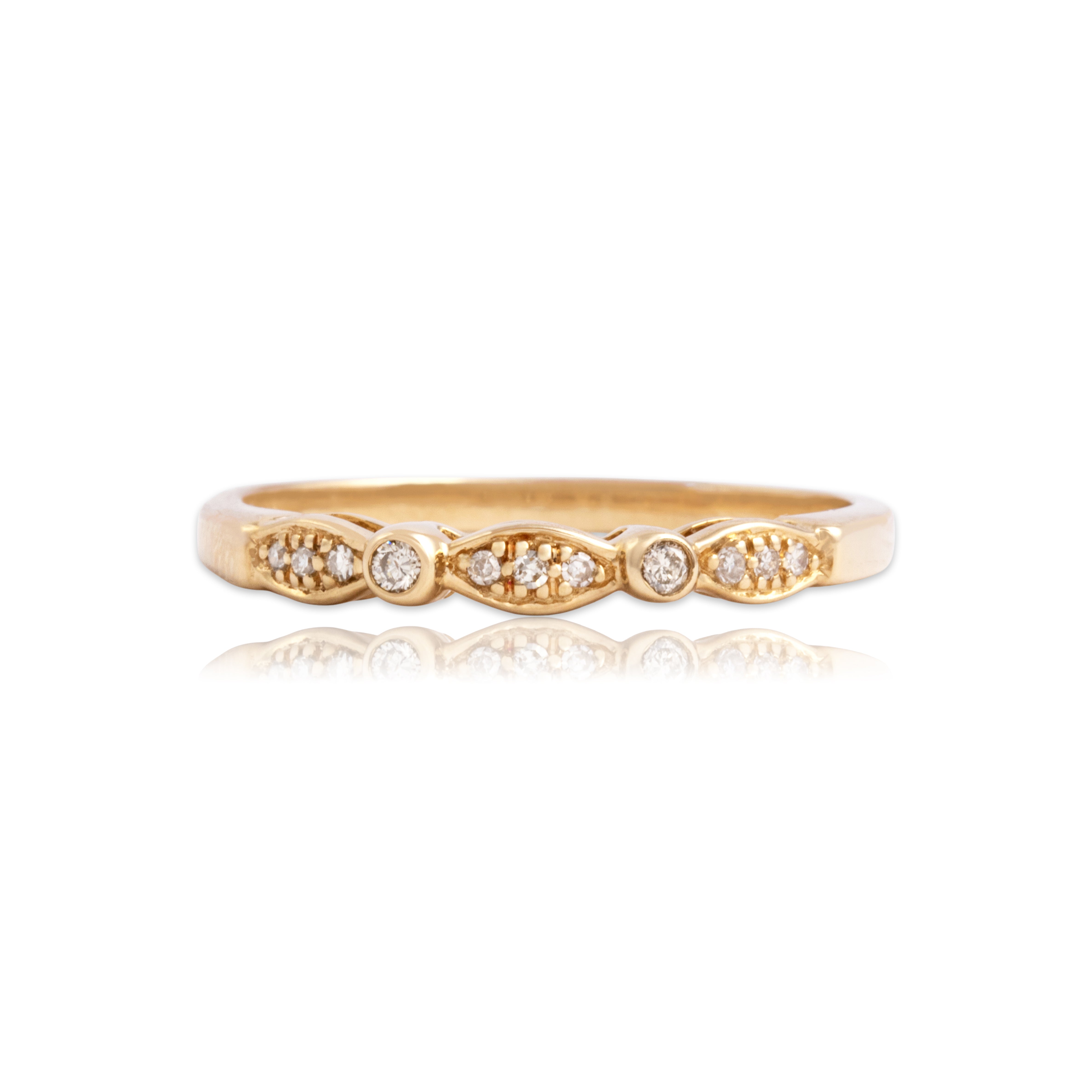 Vintage 14k Yellow Gold Diamond Playful Mixed-Shape Band Ring - Close-up view