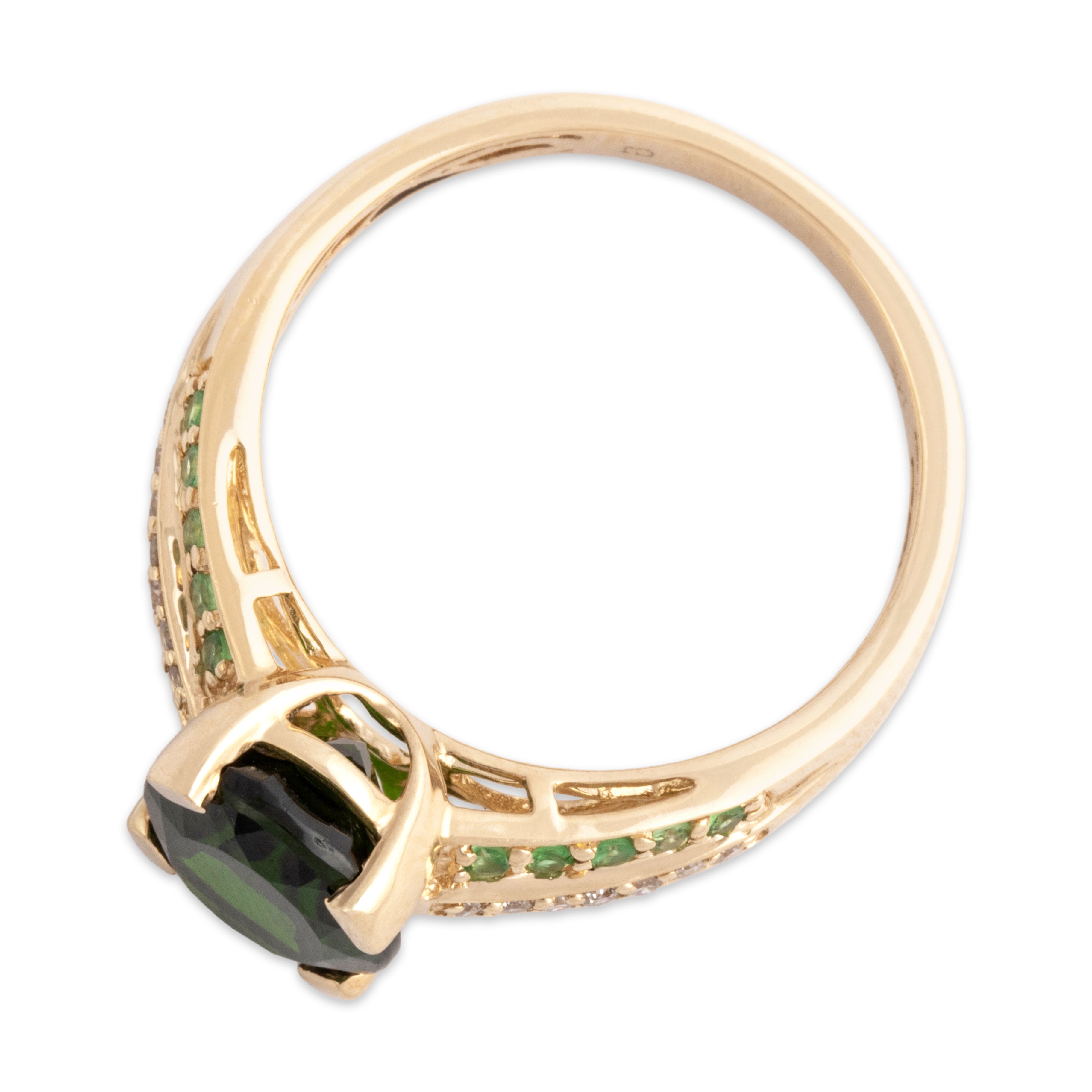 Vintage 14k Yellow Gold 2.82ct Chrome Diopside Green Garnet Diamond Striking Vibrant Oval Ring - Overall view