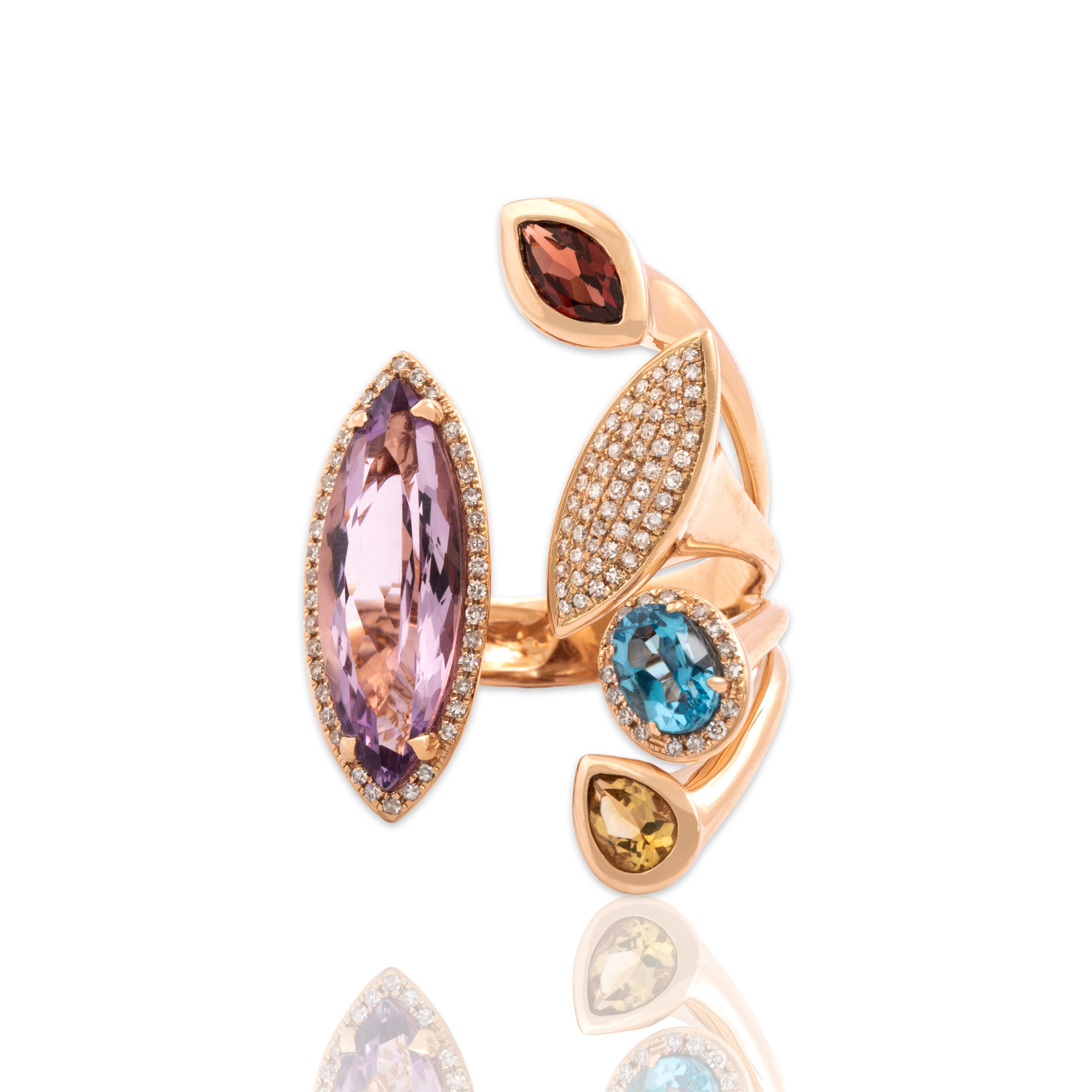 Estate Substantial 14k Rose Gold Multi-Stone Diamond Open Cocktail Ring 6.50