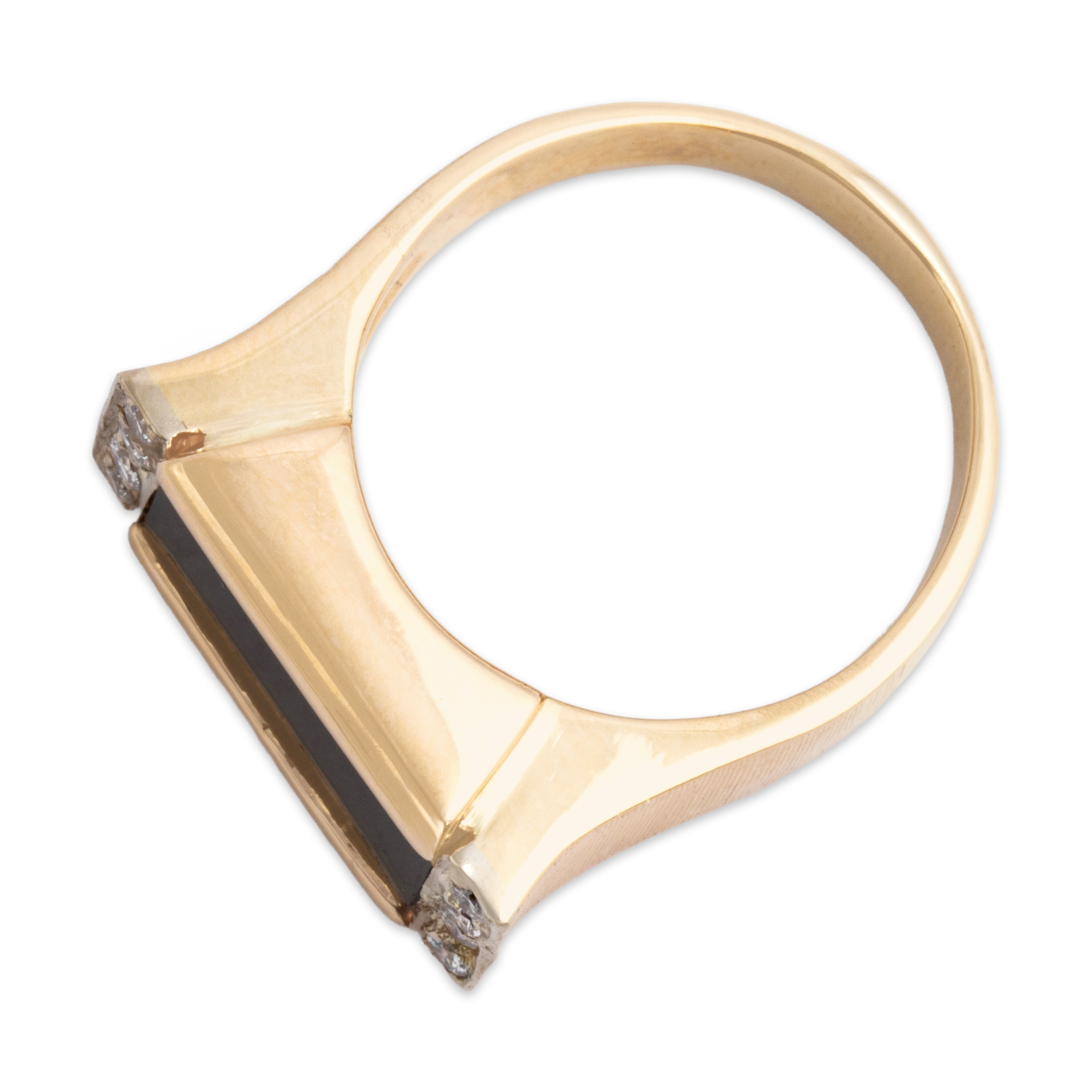 Vintage 14k Yellow Gold 1.96ct Onyx Diamond Striking Textured Sparkling Bar Ring - Overall view