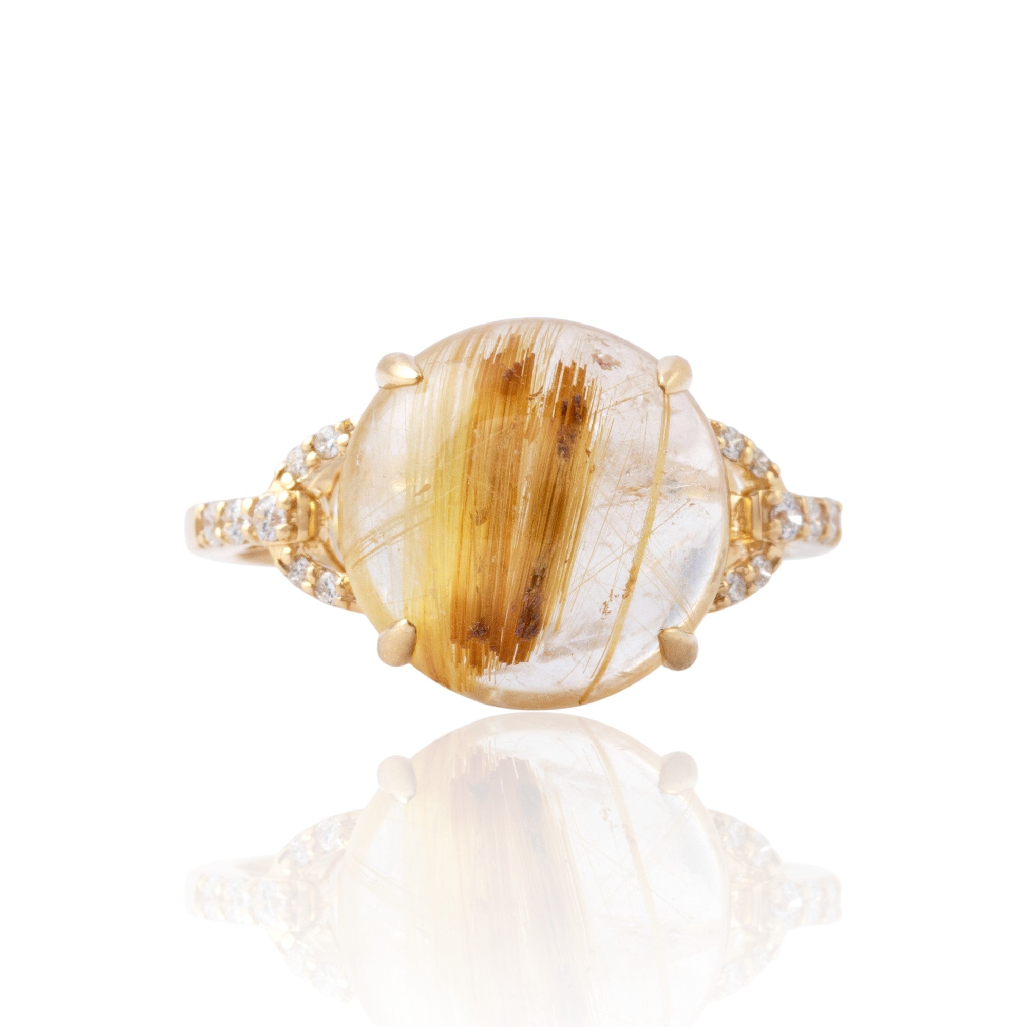 Estate 14k Yellow Gold 6.27ct Rutilated Quartz Fantastic Cabochon Ring 7.25