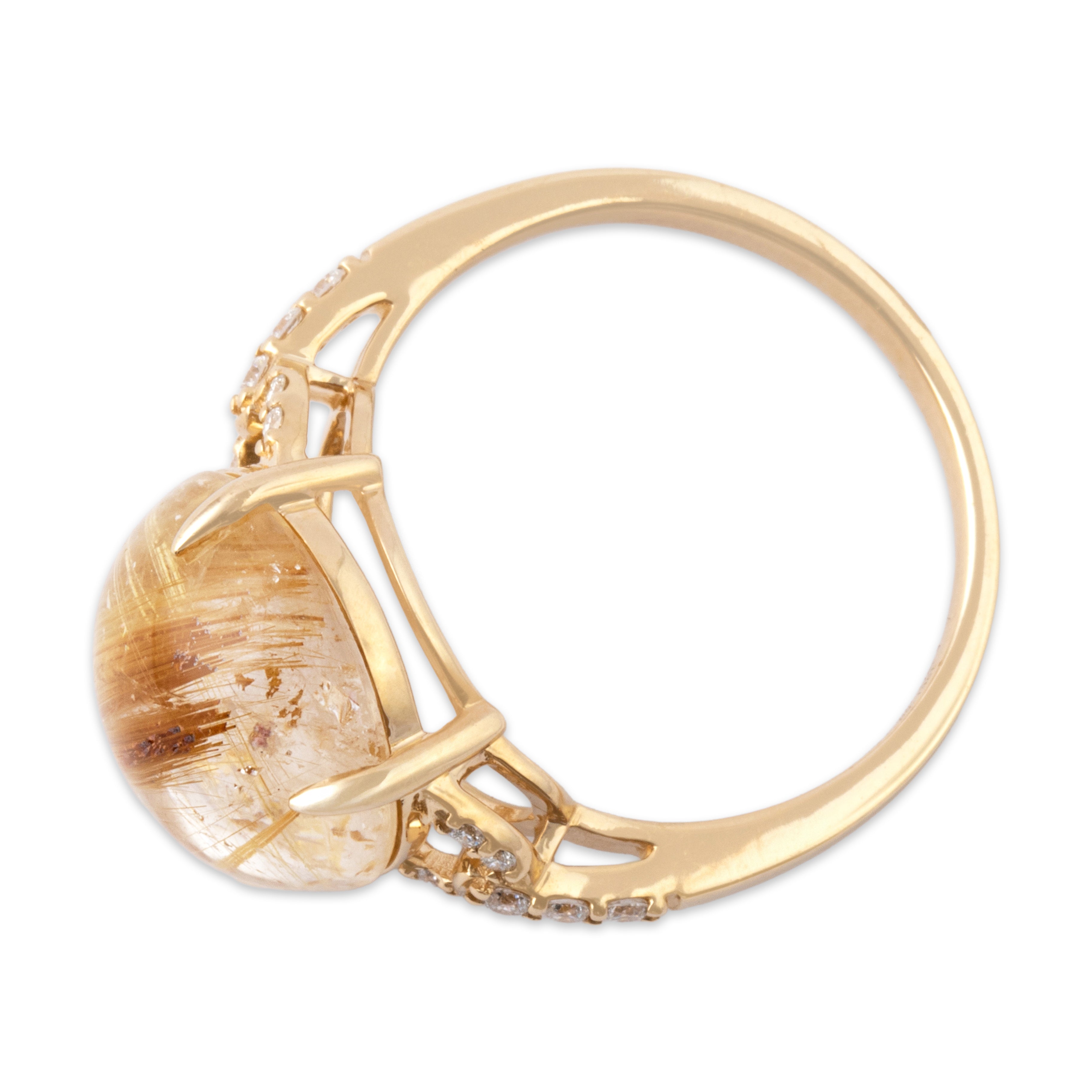 Estate 14k Yellow Gold 6.27ct Rutilated Quartz Fantastic Cabochon Ring 7.25
