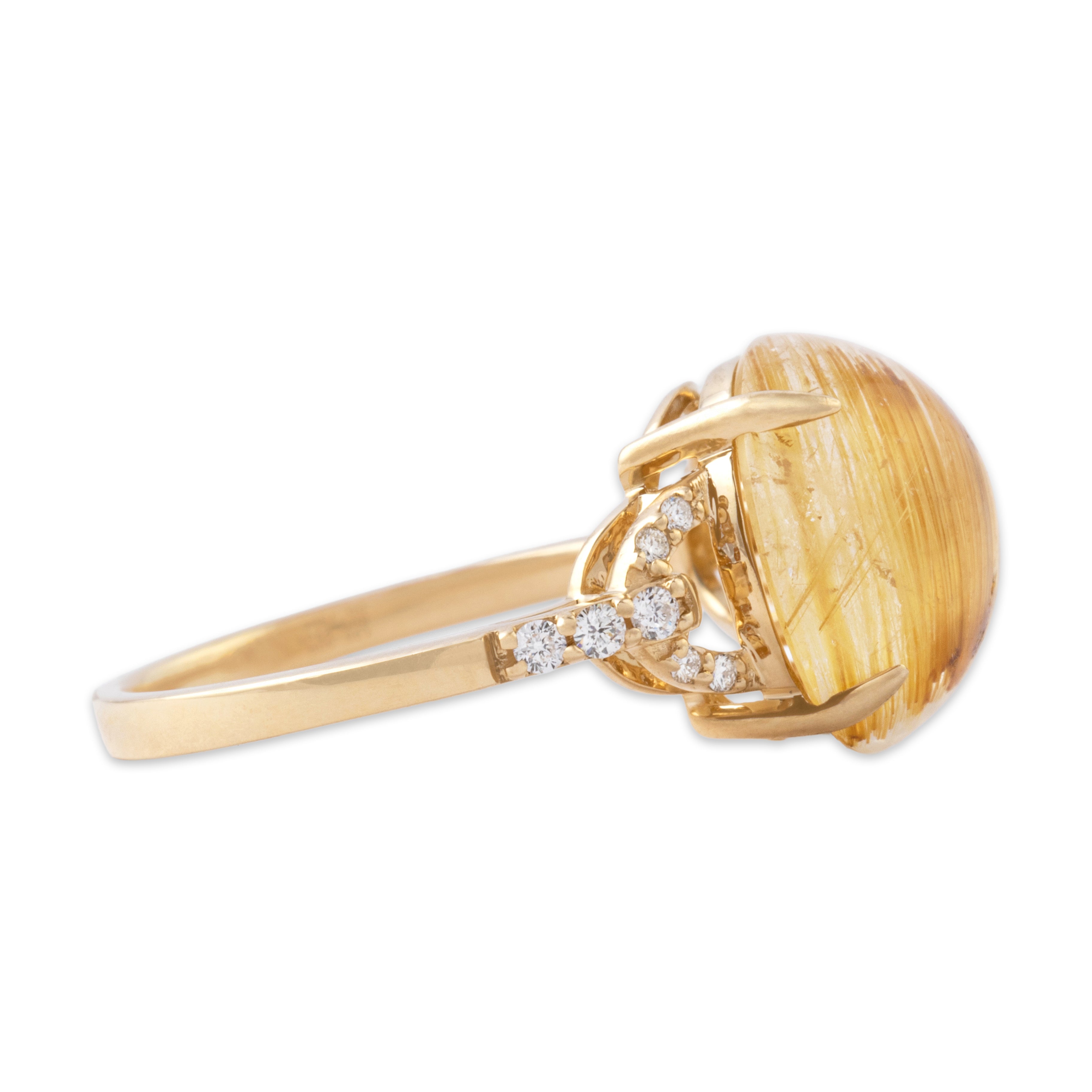 Estate 14k Yellow Gold 6.27ct Rutilated Quartz Fantastic Cabochon Ring 7.25