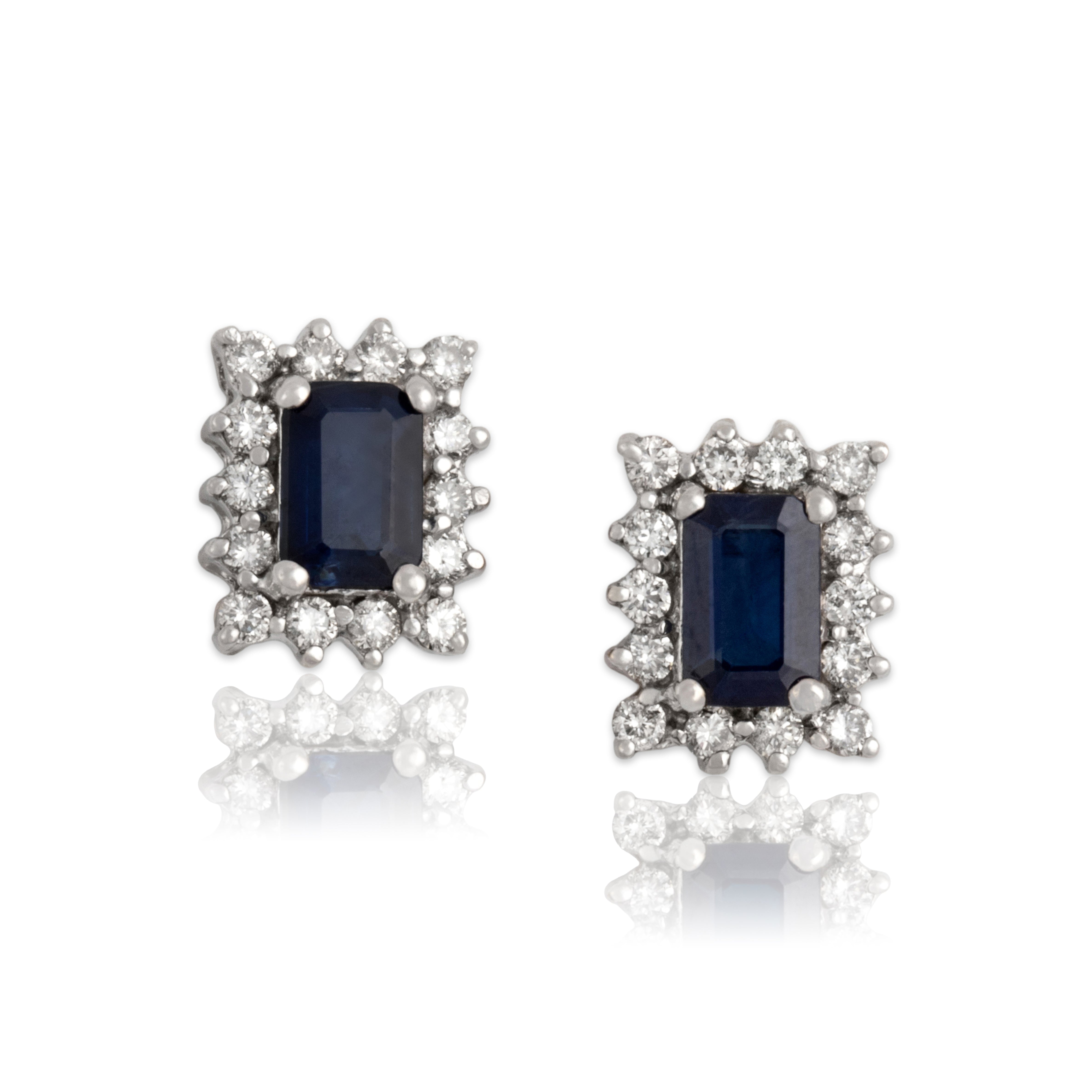 Vintage 14k White Gold 1.2cttw Blue Sapphire Diamond Classic Halo Stud Earrings