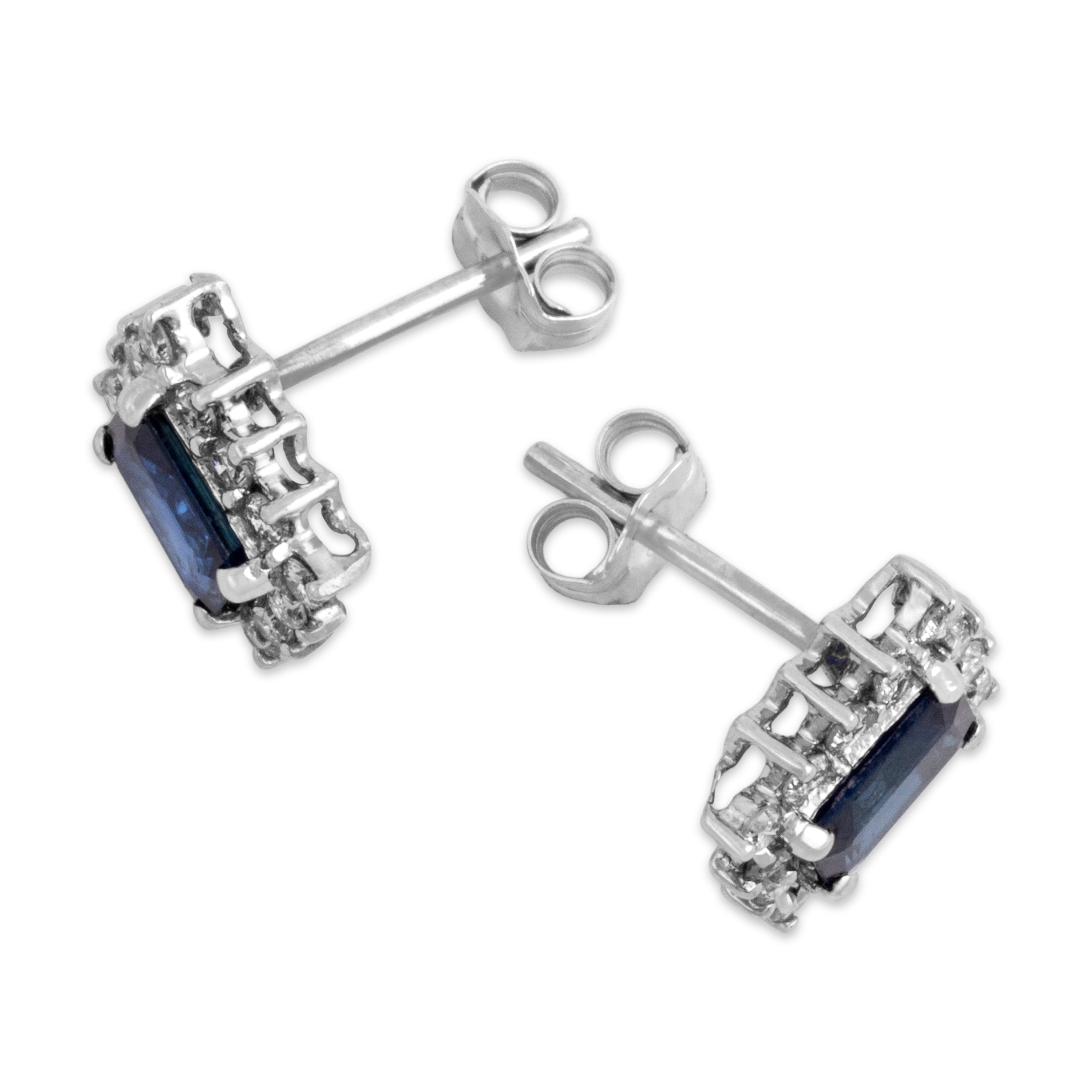 Vintage 14k White Gold 1.2cttw Blue Sapphire Diamond Classic Halo Stud Earrings