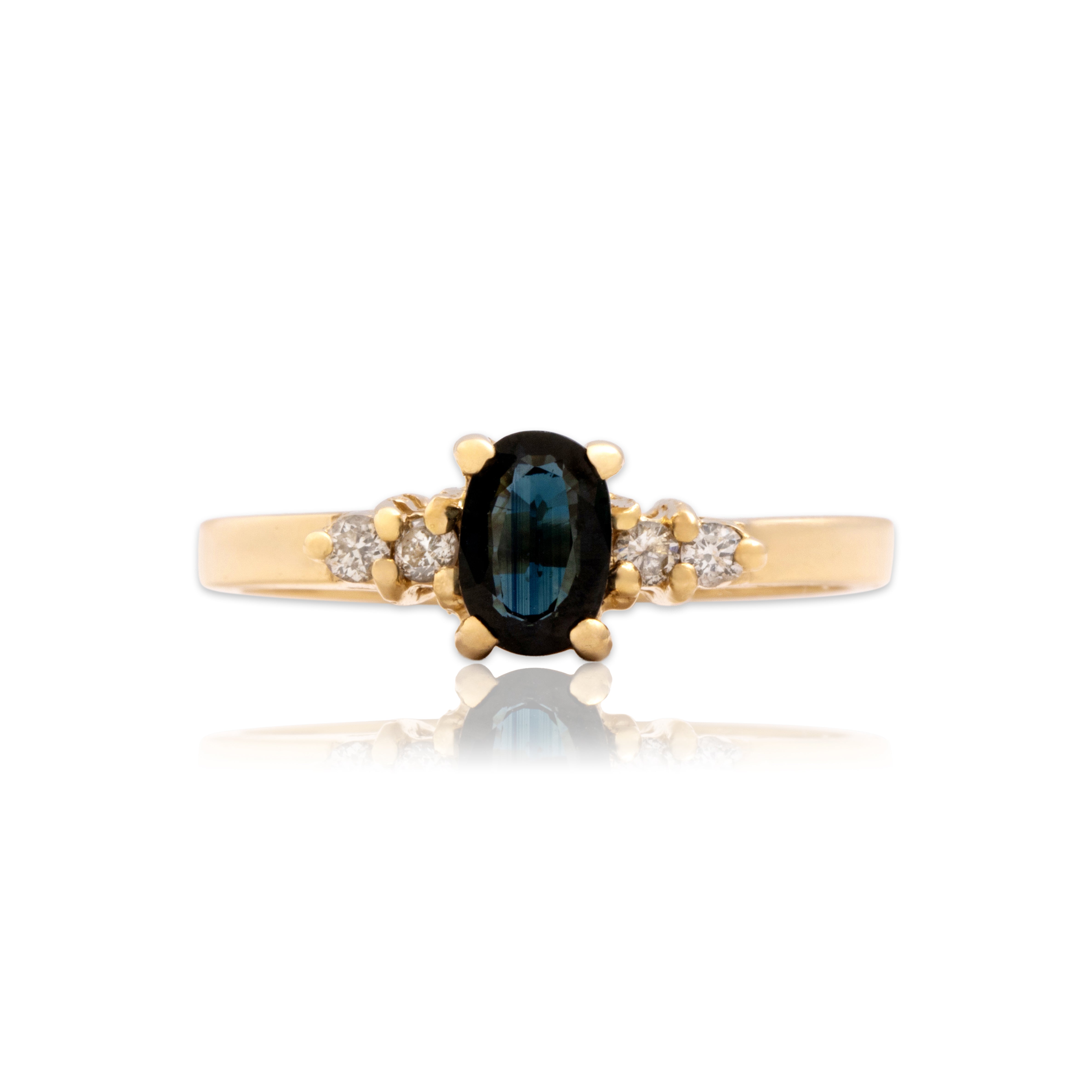 Vintage 14k Yellow Gold Blue Green Sapphire Diamond Tall Celestial Line Ring - Close-up view