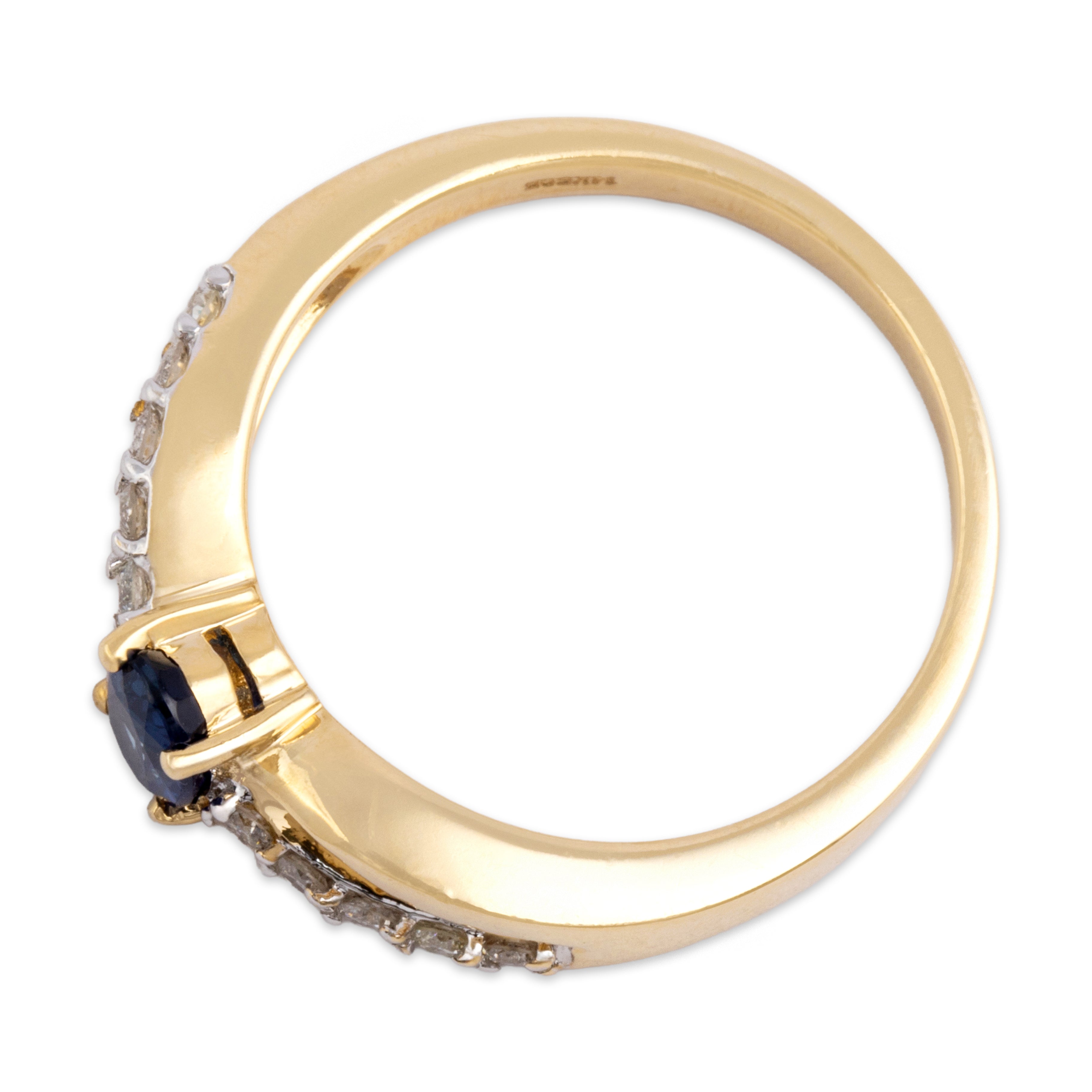 Vintage 14k Yellow Gold .56ct Blue Sapphire Diamond Shoulder Ring - Overall view
