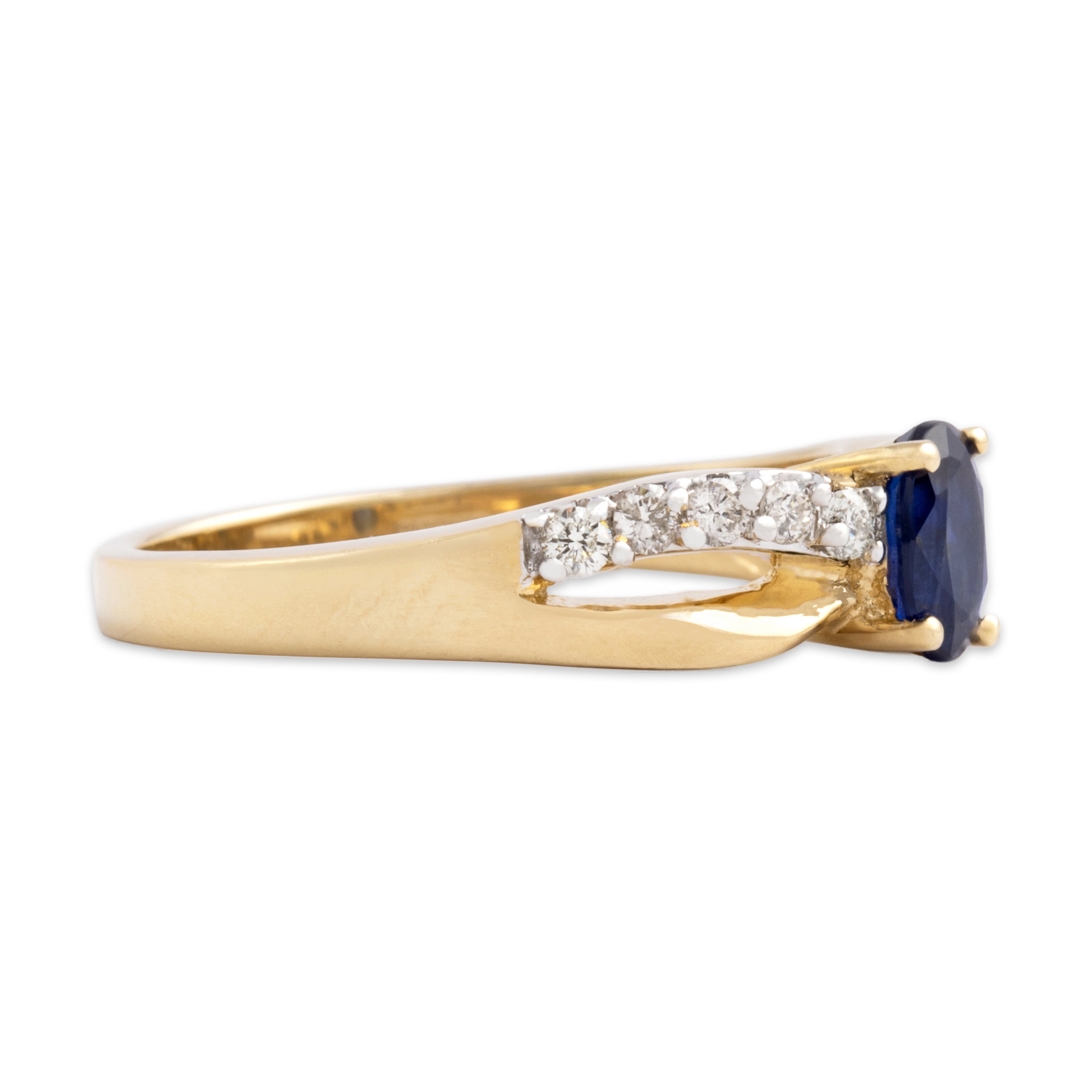 Vintage 14k Yellow Gold .56ct Blue Sapphire Diamond Shoulder Ring - Side view