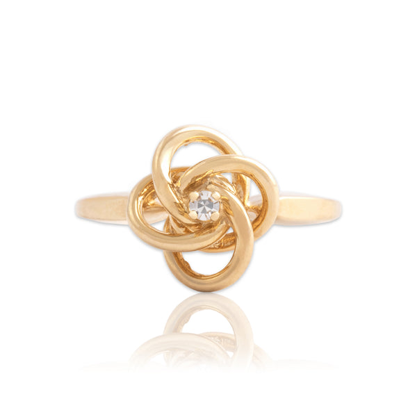 Vintage 14k Yellow Gold Diamond Chic Quatrefoil Knot Solitaire Ring 5.00
