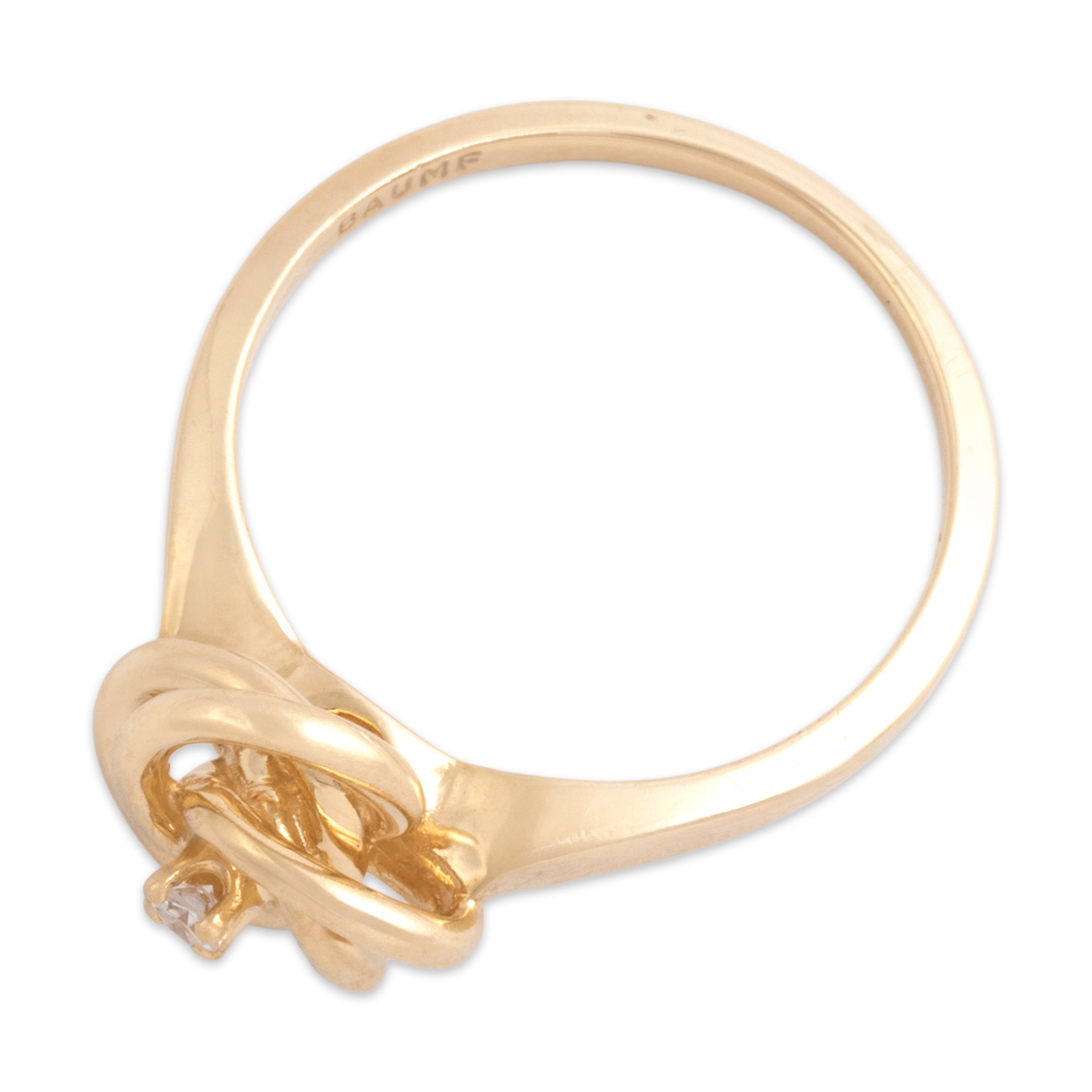 Vintage 14k Yellow Gold Diamond Chic Quatrefoil Knot Solitaire Ring - Overall view