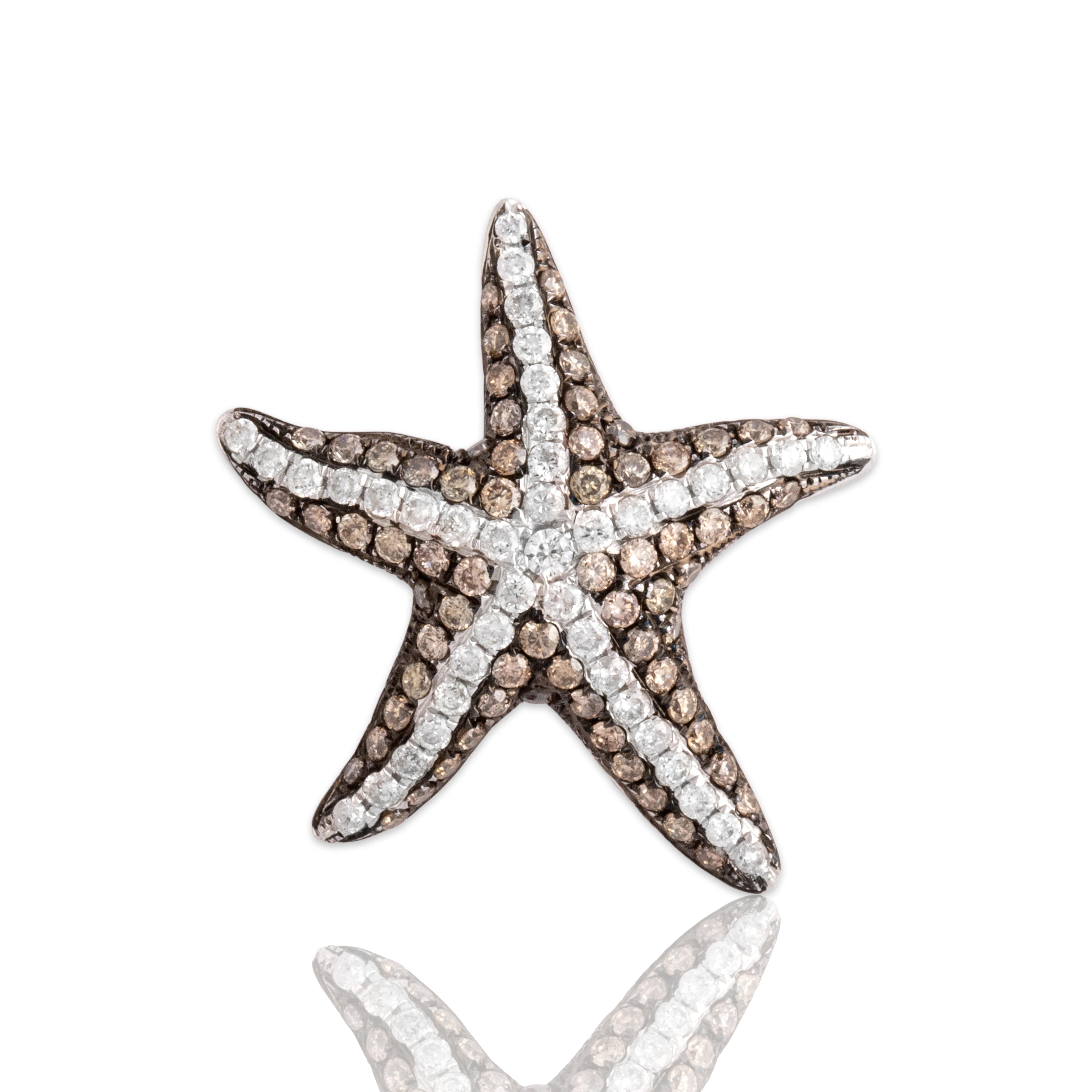Vintage 14k White Gold Champagne Diamond White Diamond Glittering Ocean Starfish Slide Pendant - Close-up view