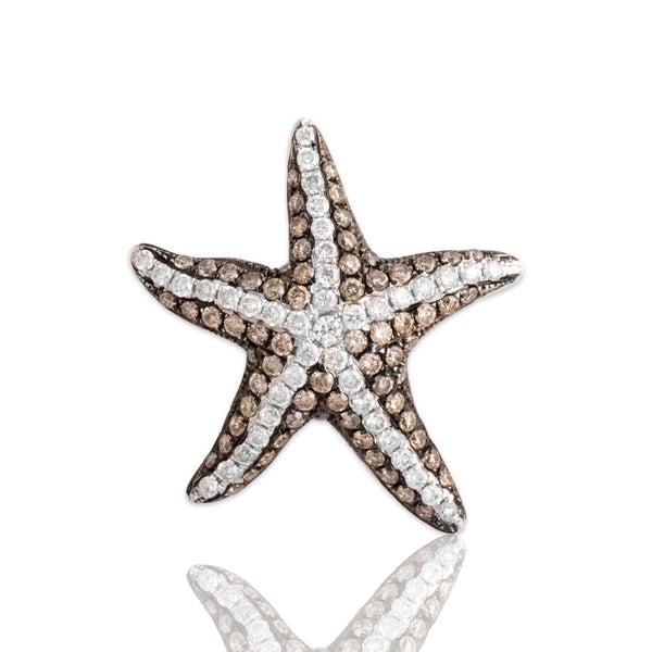 Vintage 14k White Gold .56cttw Champagne & White Diamond Starfish Slide Pendant