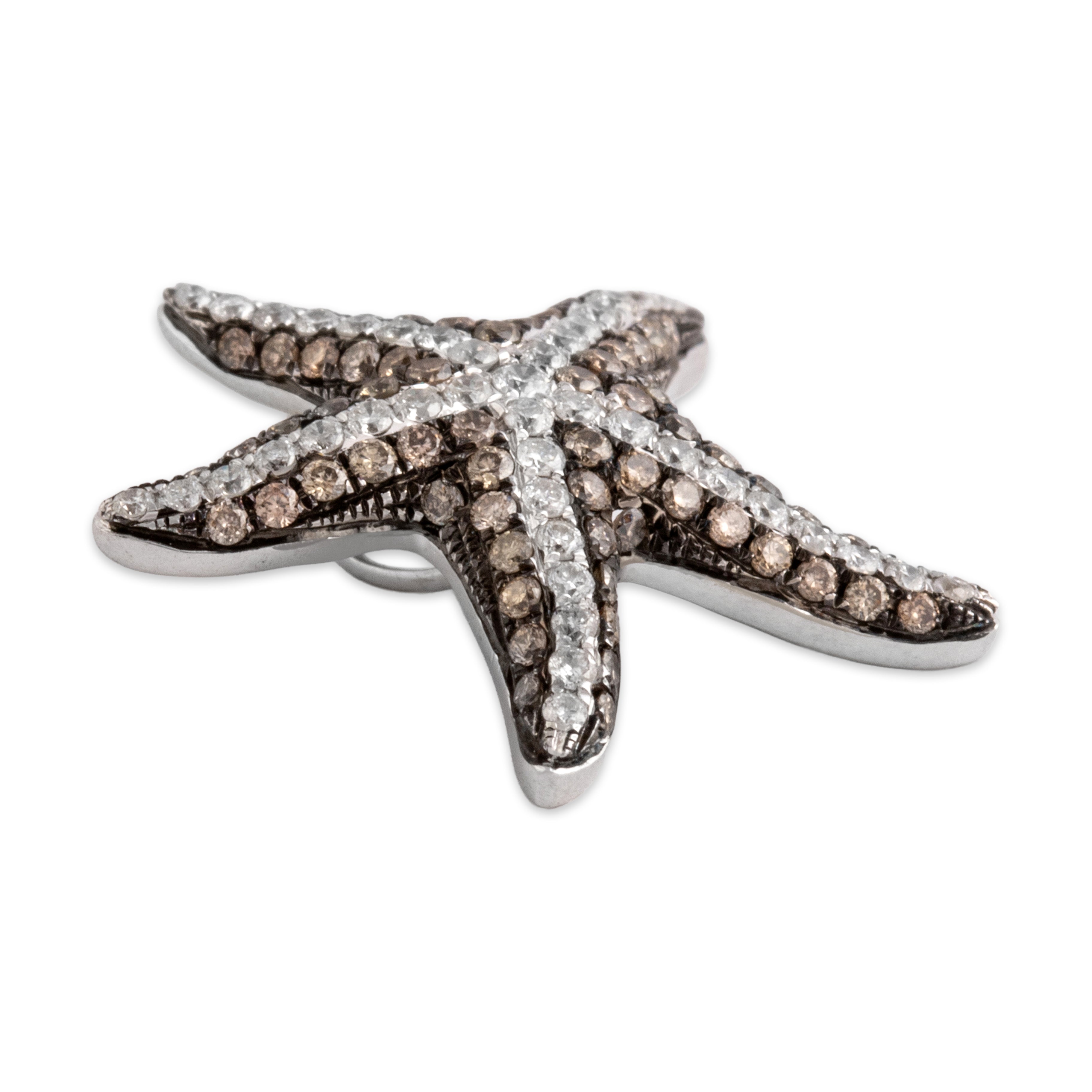 Vintage 14k White Gold Champagne Diamond White Diamond Glittering Ocean Starfish Slide Pendant - detail view #1