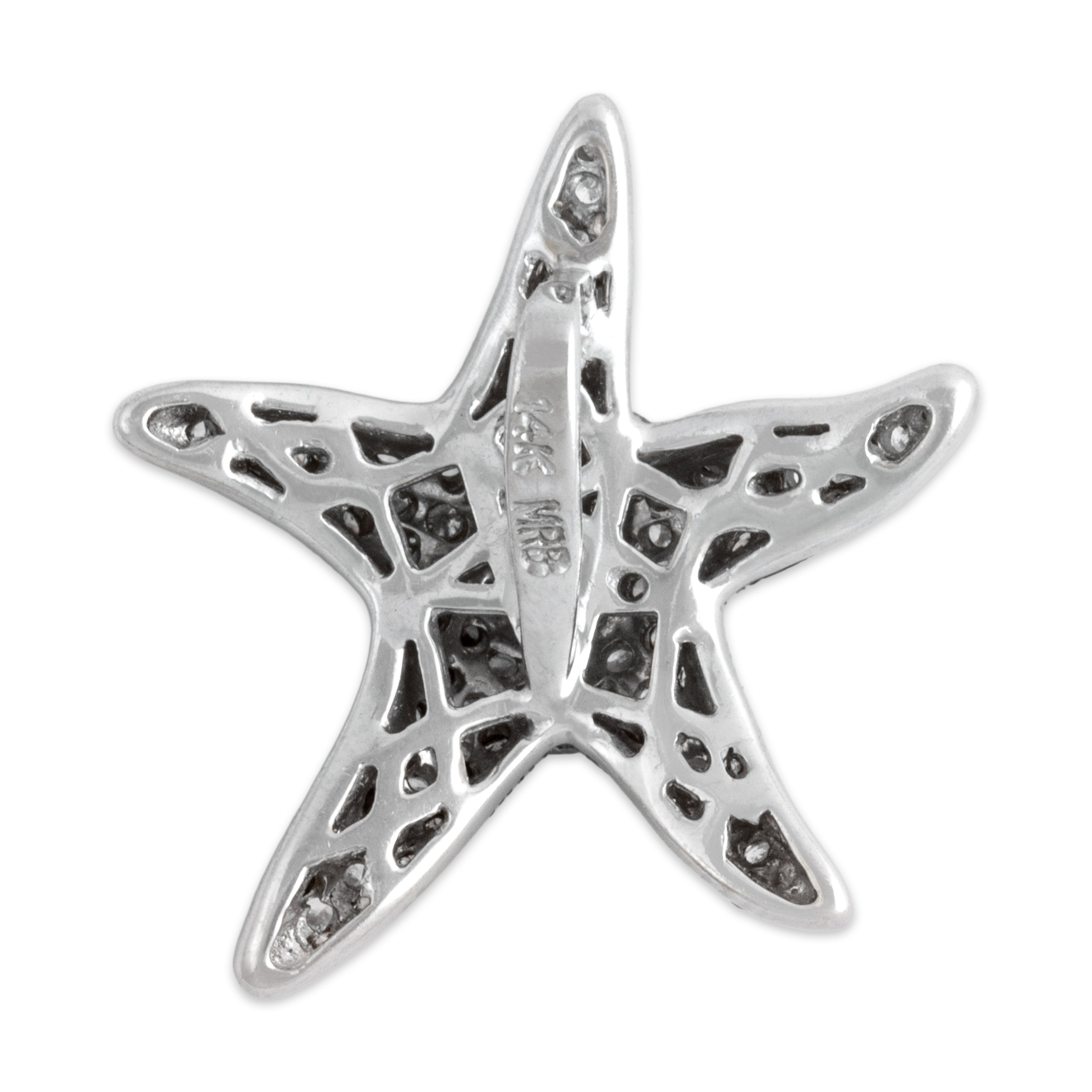 Vintage 14k White Gold Champagne Diamond White Diamond Glittering Ocean Starfish Slide Pendant - Back view