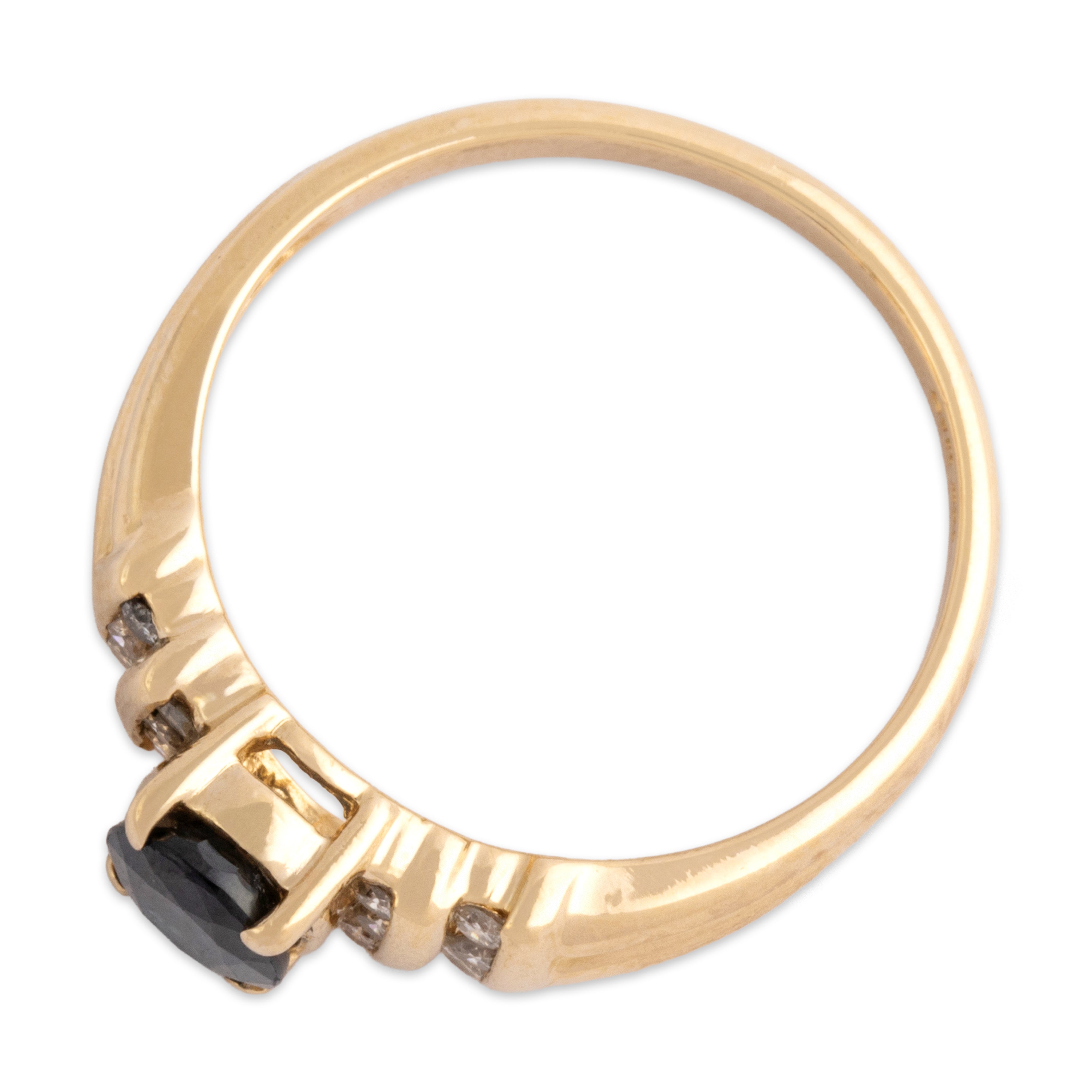 Vintage 14k Yellow Gold .84ct Sapphire Diamond Ribbed Channel Shoulder Ring - Overall view