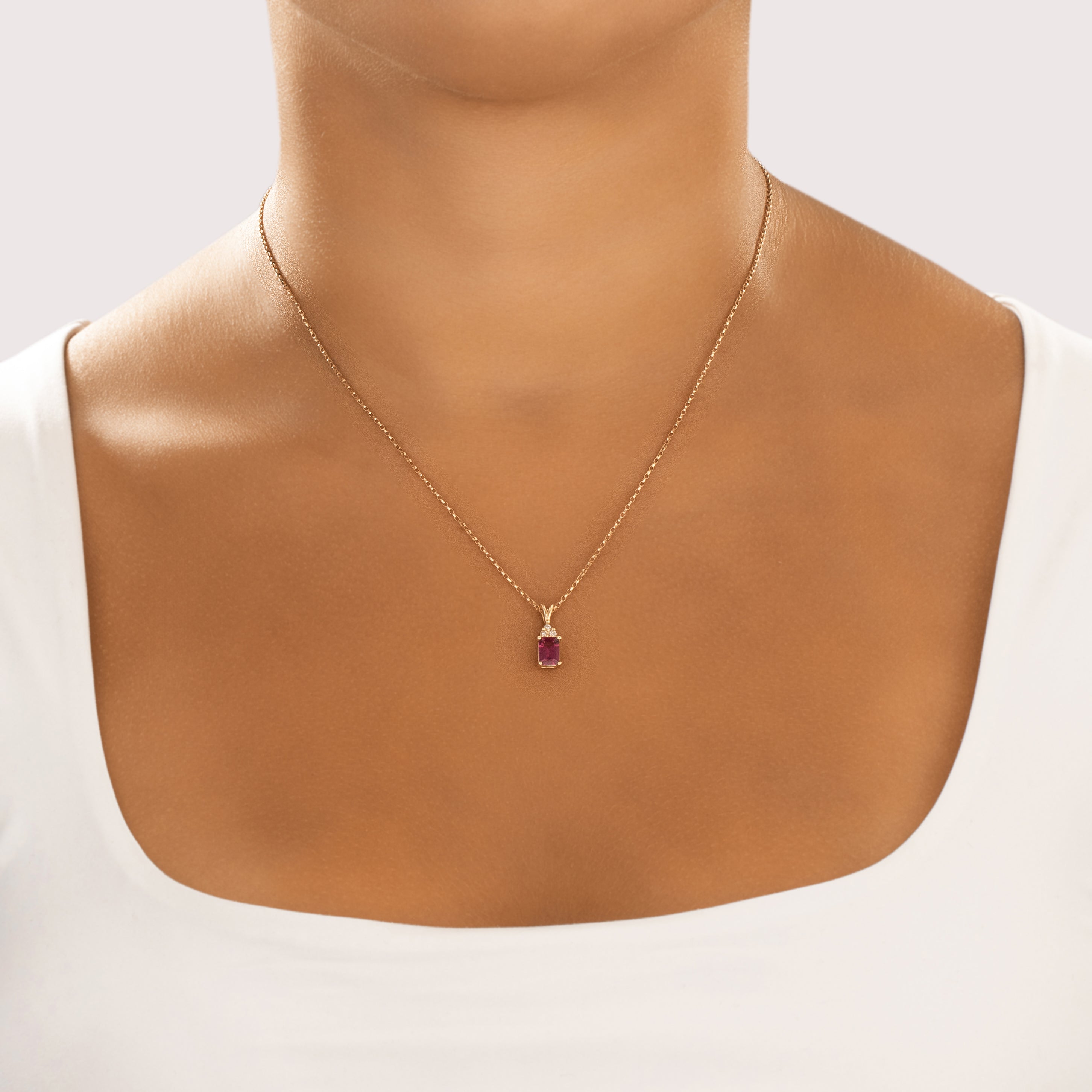 Vintage 14k Yellow Gold 1.02ct Pink Garnet Diamond Sparkling Bright Stack Pendant - On model view