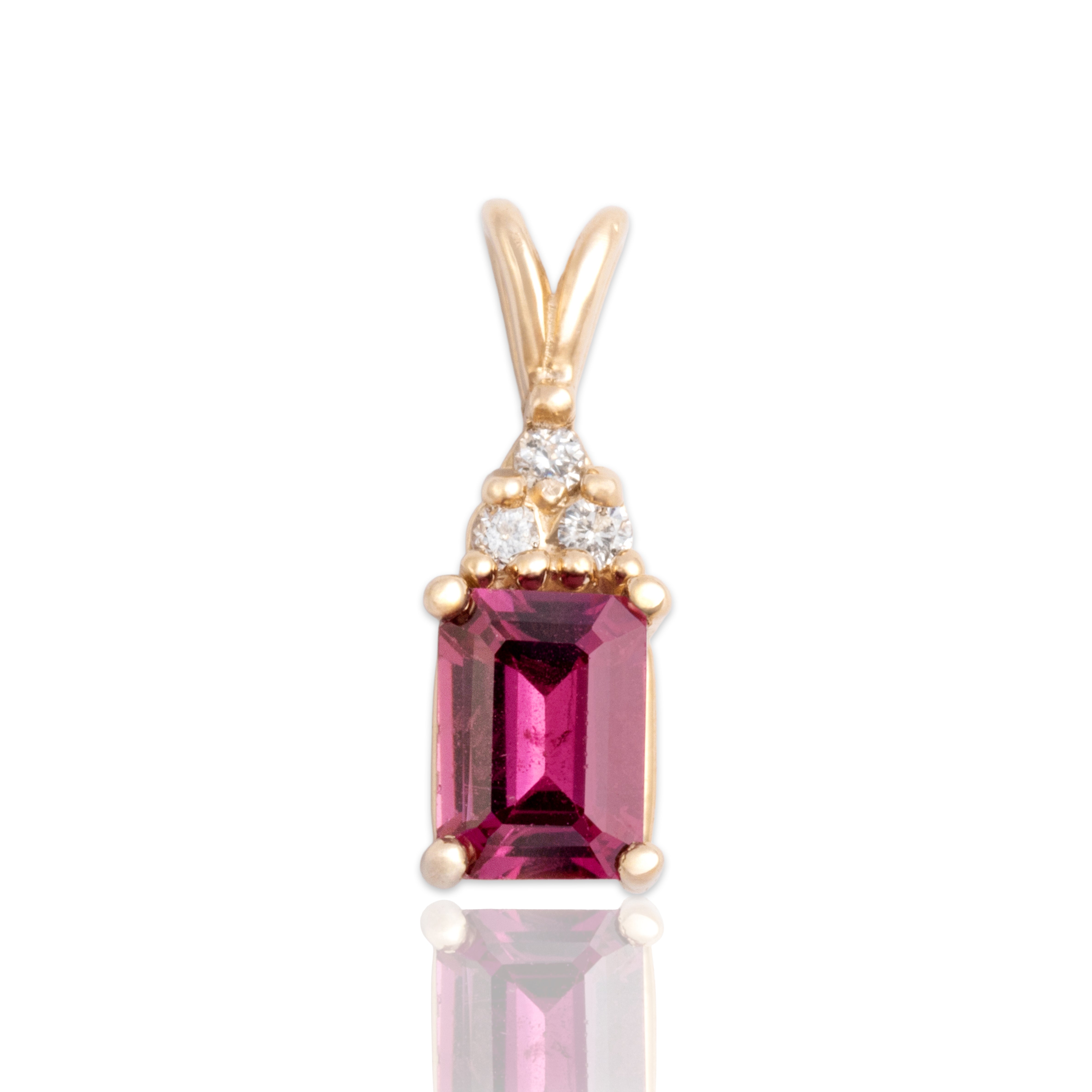 Vintage 14k Yellow Gold 1.02ct Pink Garnet Diamond Sparkling Bright Stack Pendant