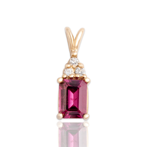 Vintage 14k Yellow Gold 1.02ct Pink Garnet Diamond Sparkling Bright Stack Pendant