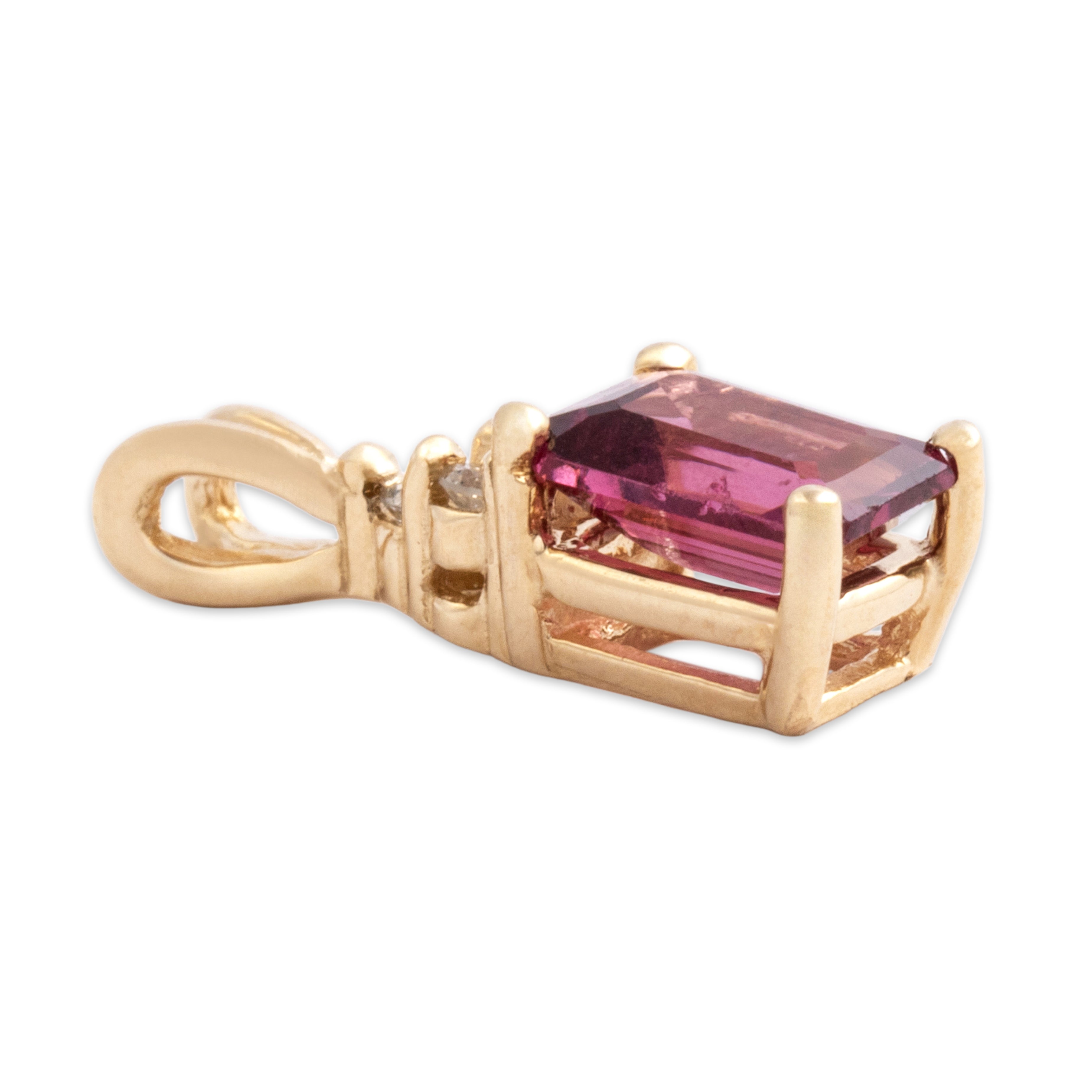 Vintage 14k Yellow Gold 1.02ct Pink Garnet Diamond Sparkling Bright Stack Pendant - Side view
