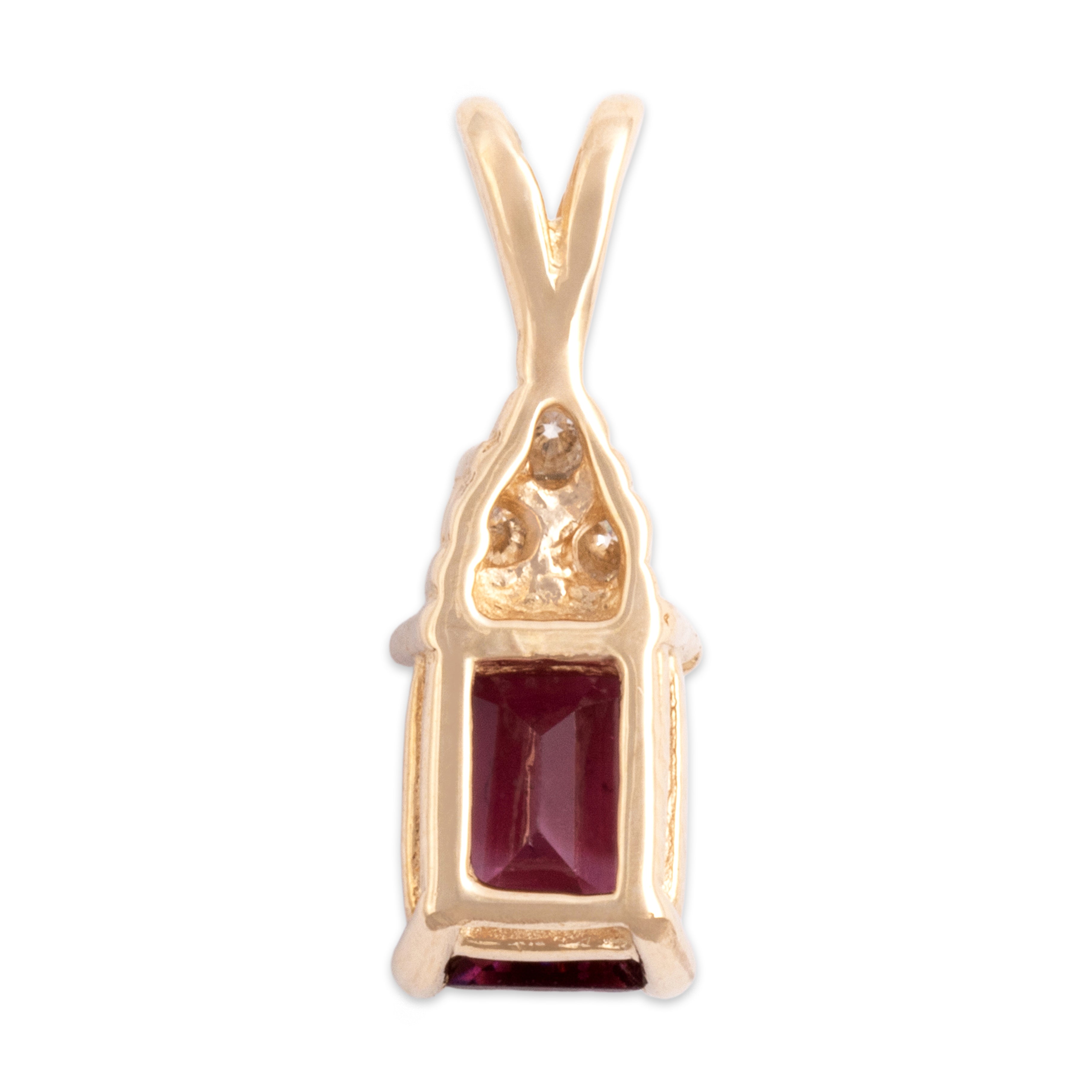 Vintage 14k Yellow Gold 1.02ct Pink Garnet Diamond Sparkling Bright Stack Pendant - Back view