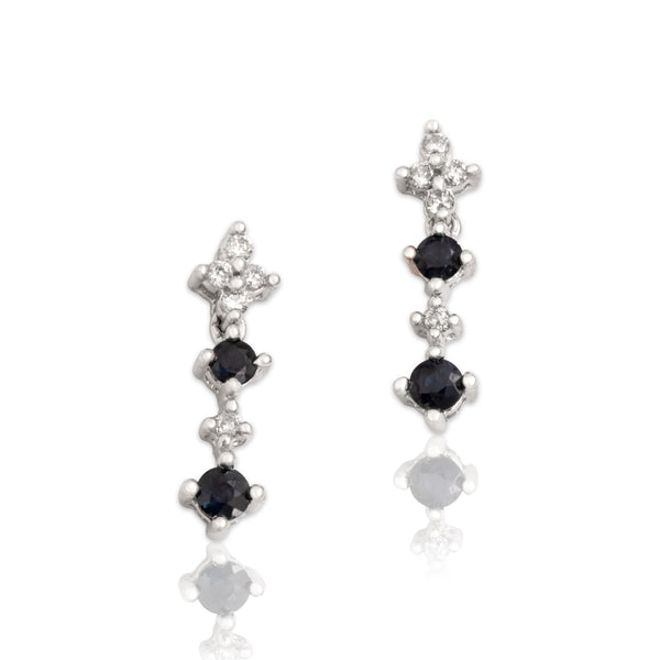 Vintage 14k White Gold Blue Sapphire Diamond Celestial Stud Drop Earrings