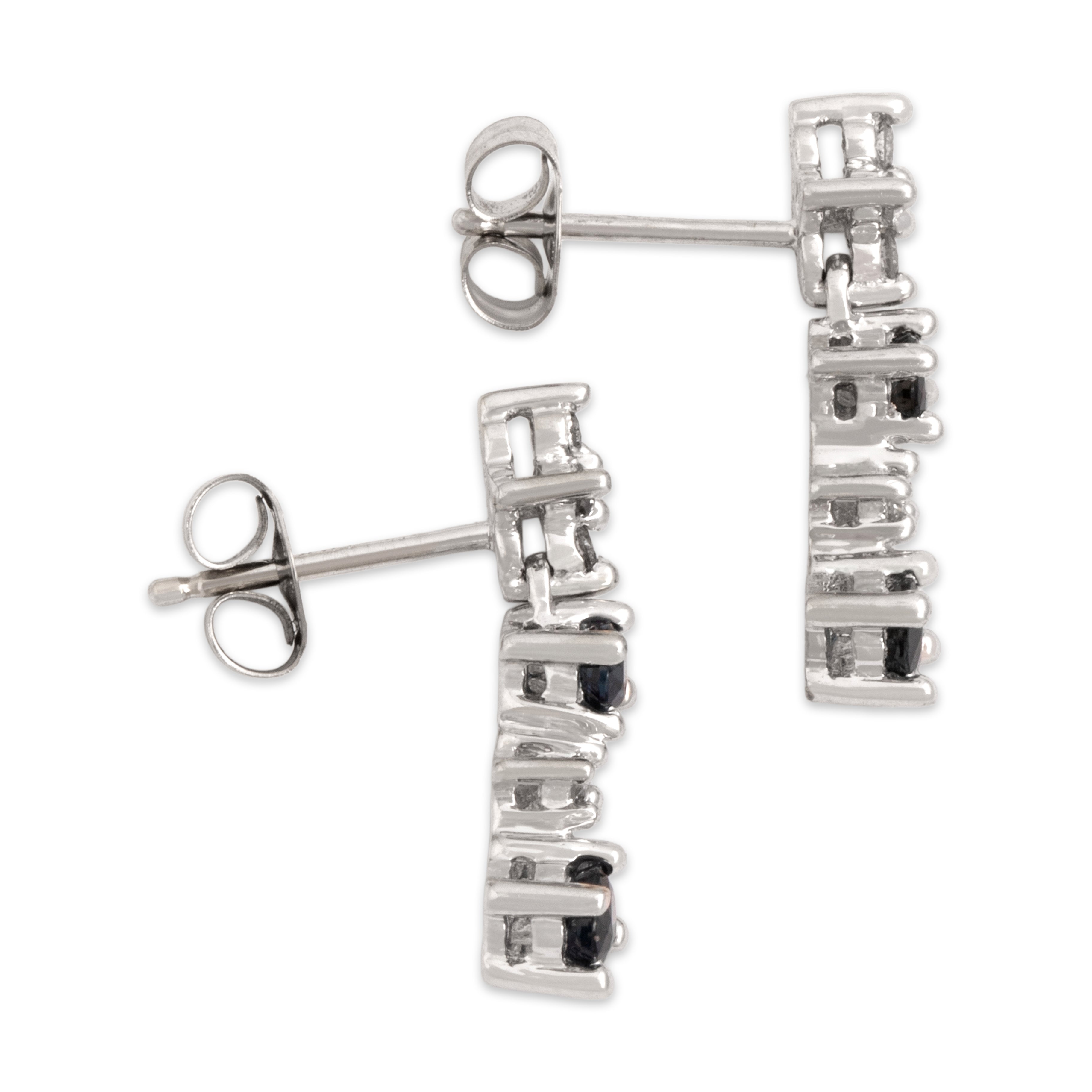 Vintage 14k White Gold Blue Sapphire Diamond Dazzling Shooting Star Dangle Earrings - Side view