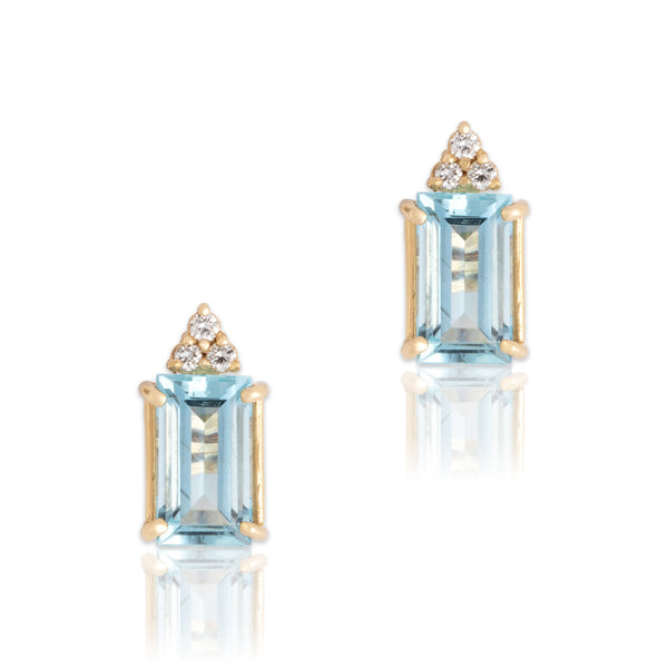 Vintage 14k Yellow Gold 3.65cttw Aquamarine Diamond Stacked Stud Earrings