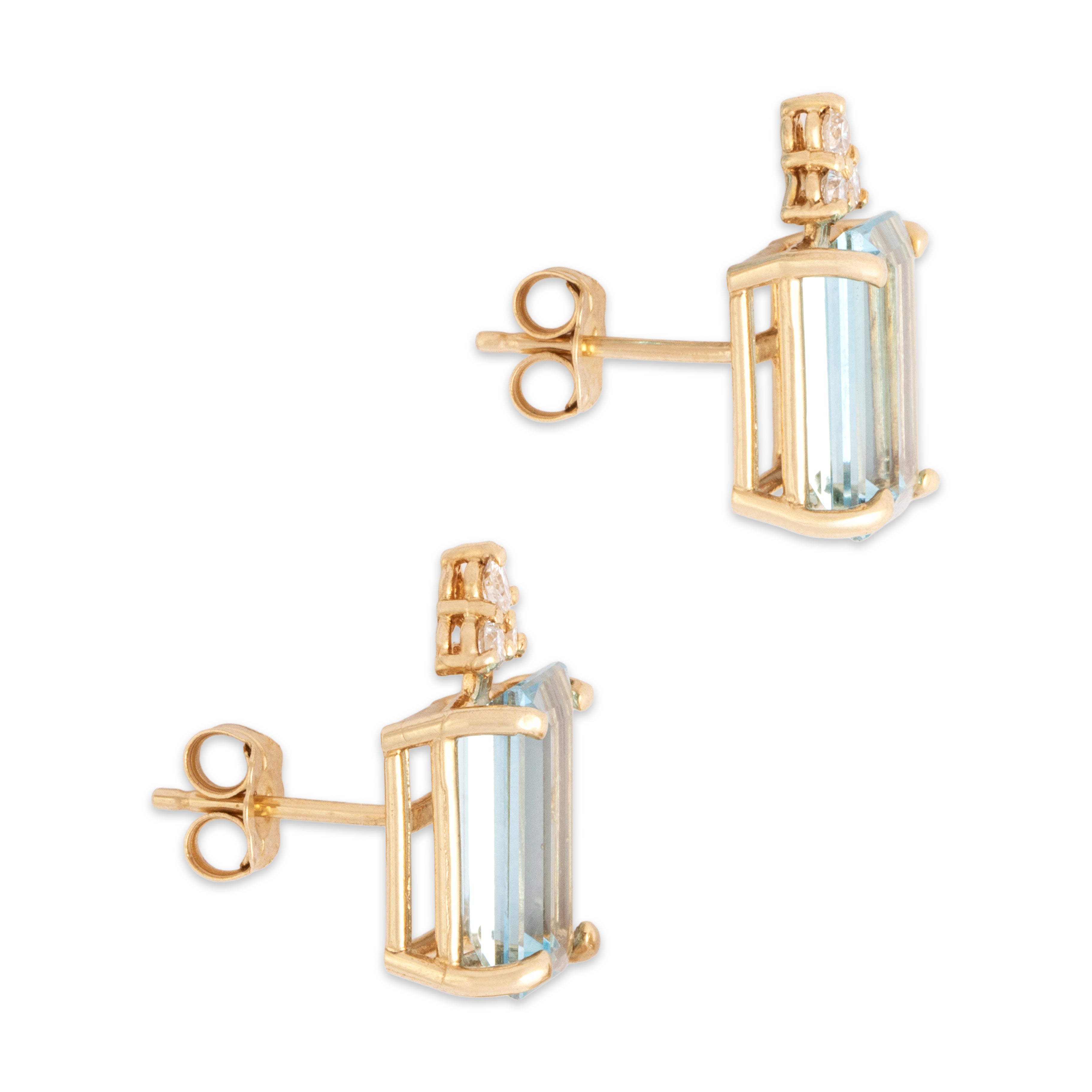Vintage 14k Yellow Gold 3.65cttw Aquamarine Diamond Stacked Stud Earrings