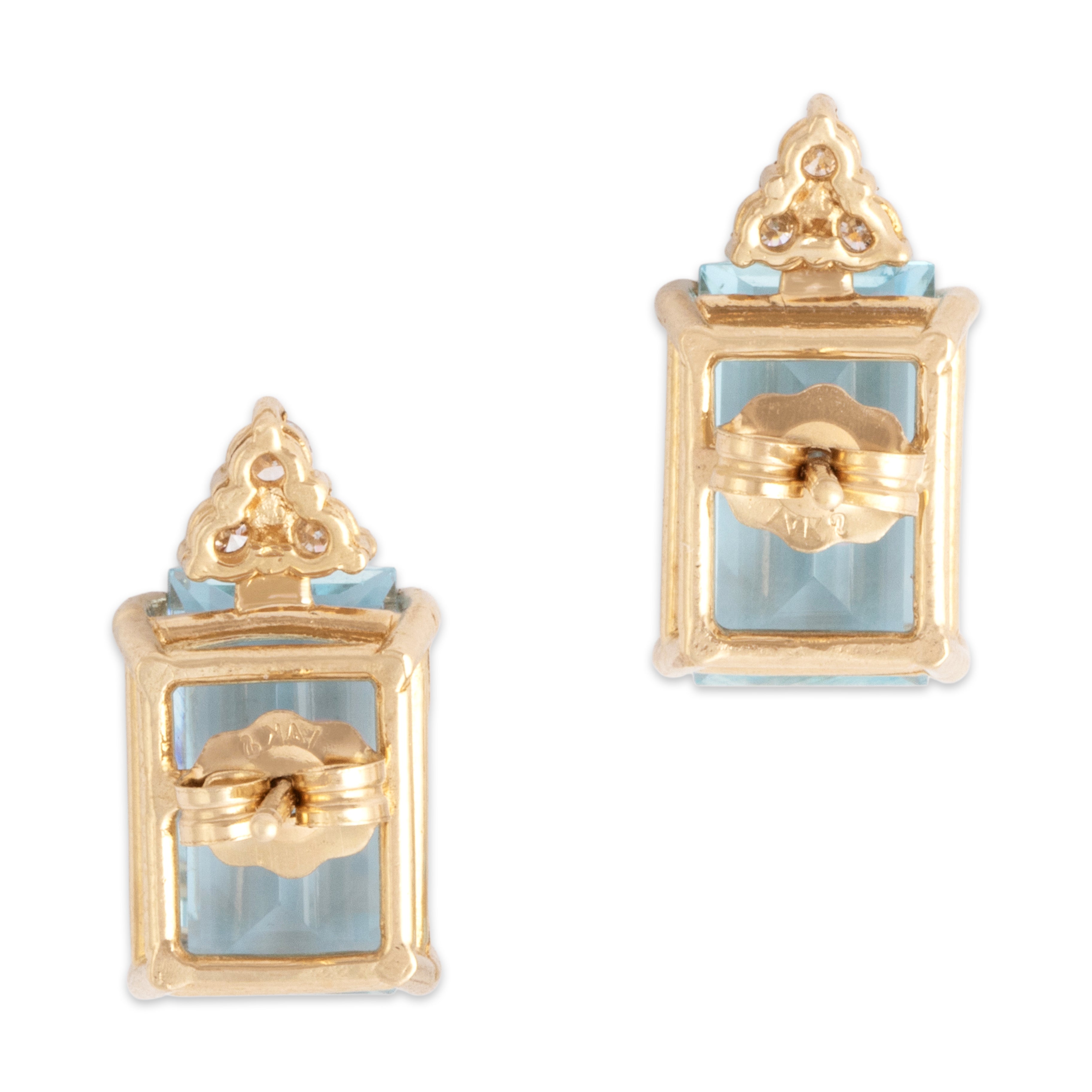 Vintage 14k Yellow Gold 3.65cttw Aquamarine Diamond Stacked Stud Earrings