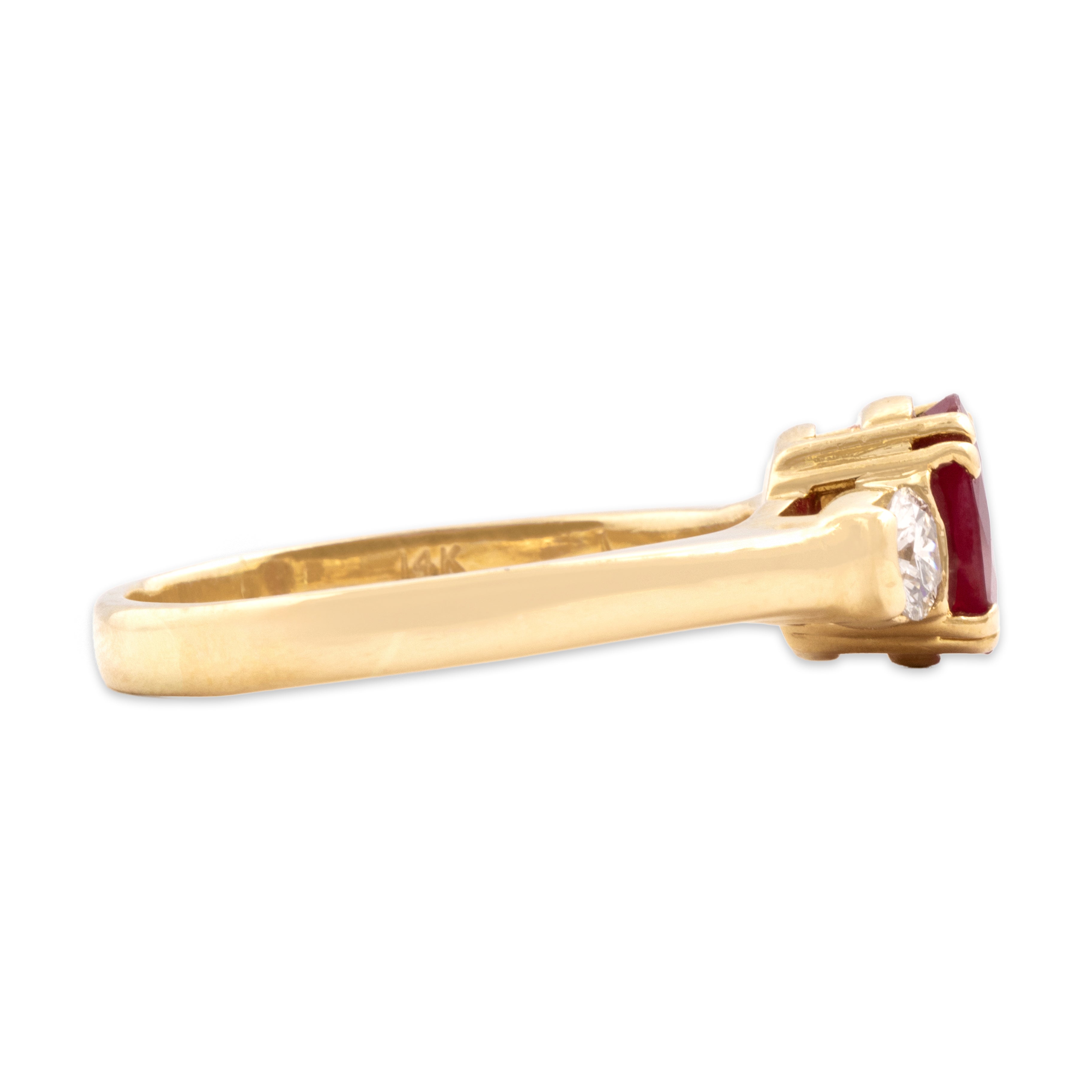 Vintage 14k Yellow Gold 1.96ct Ruby .51cttw Diamond Glittering Trio Ring - Side view
