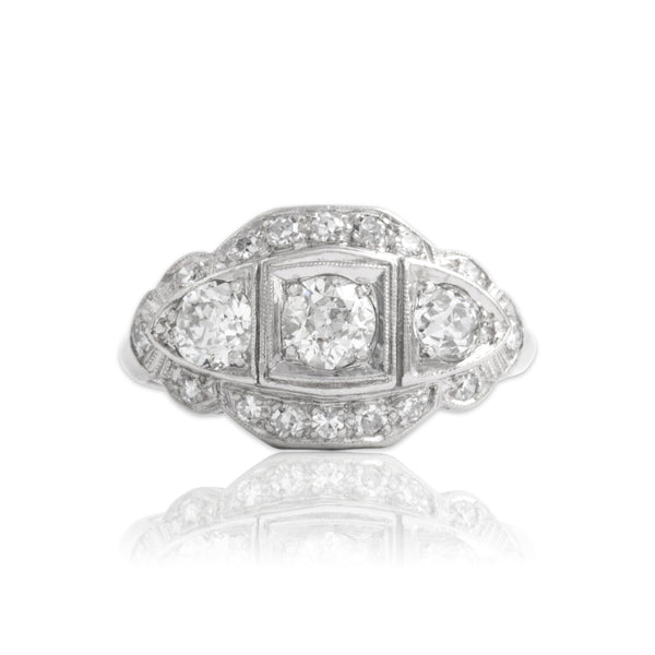 Antique Art Deco Platinum .89cttw Old European Old Mine Cut Diamond Ring 6.50