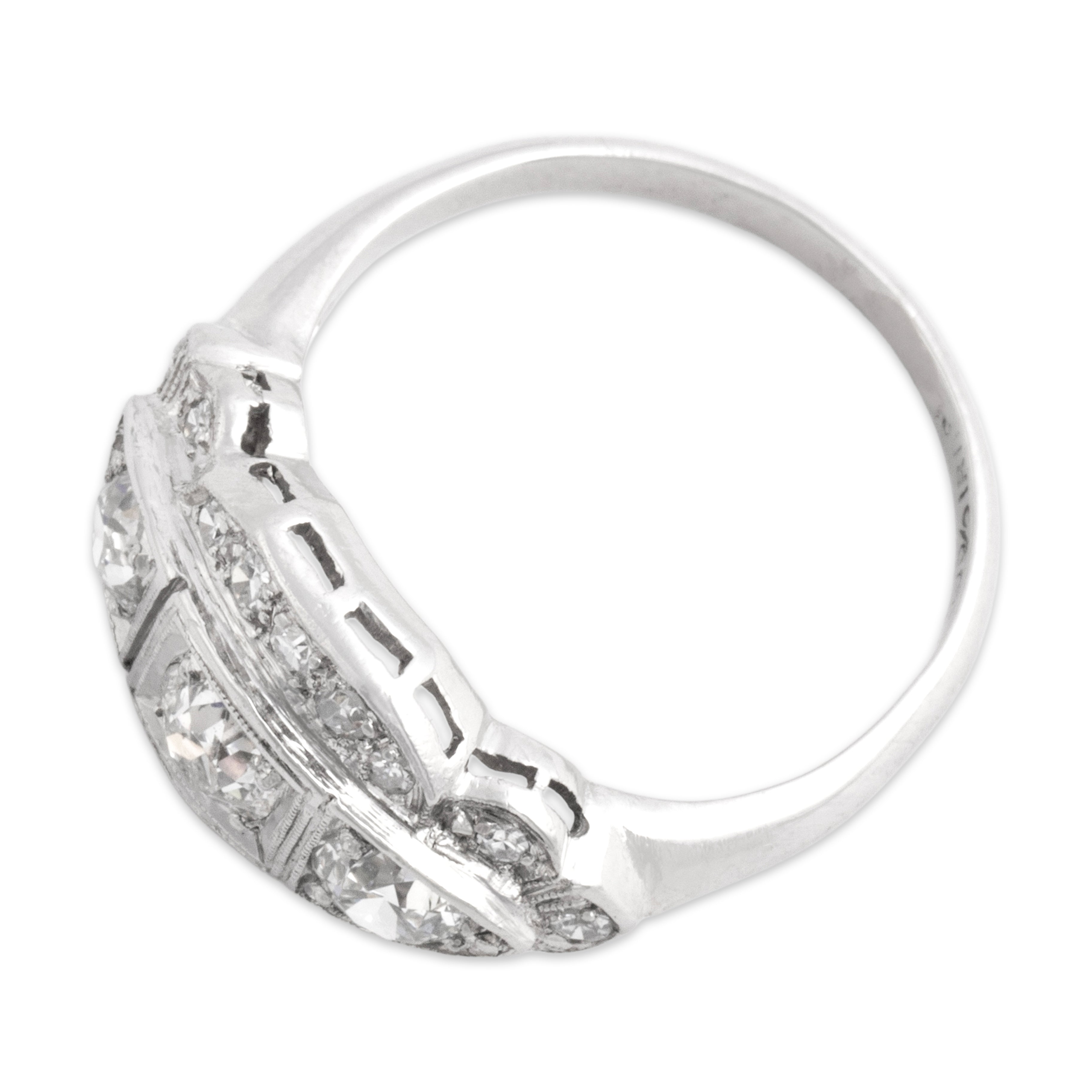 Antique Art Deco Platinum .89cttw Old European Old Mine Cut Diamond Striking Geometric Milgrain Ring - Overall view