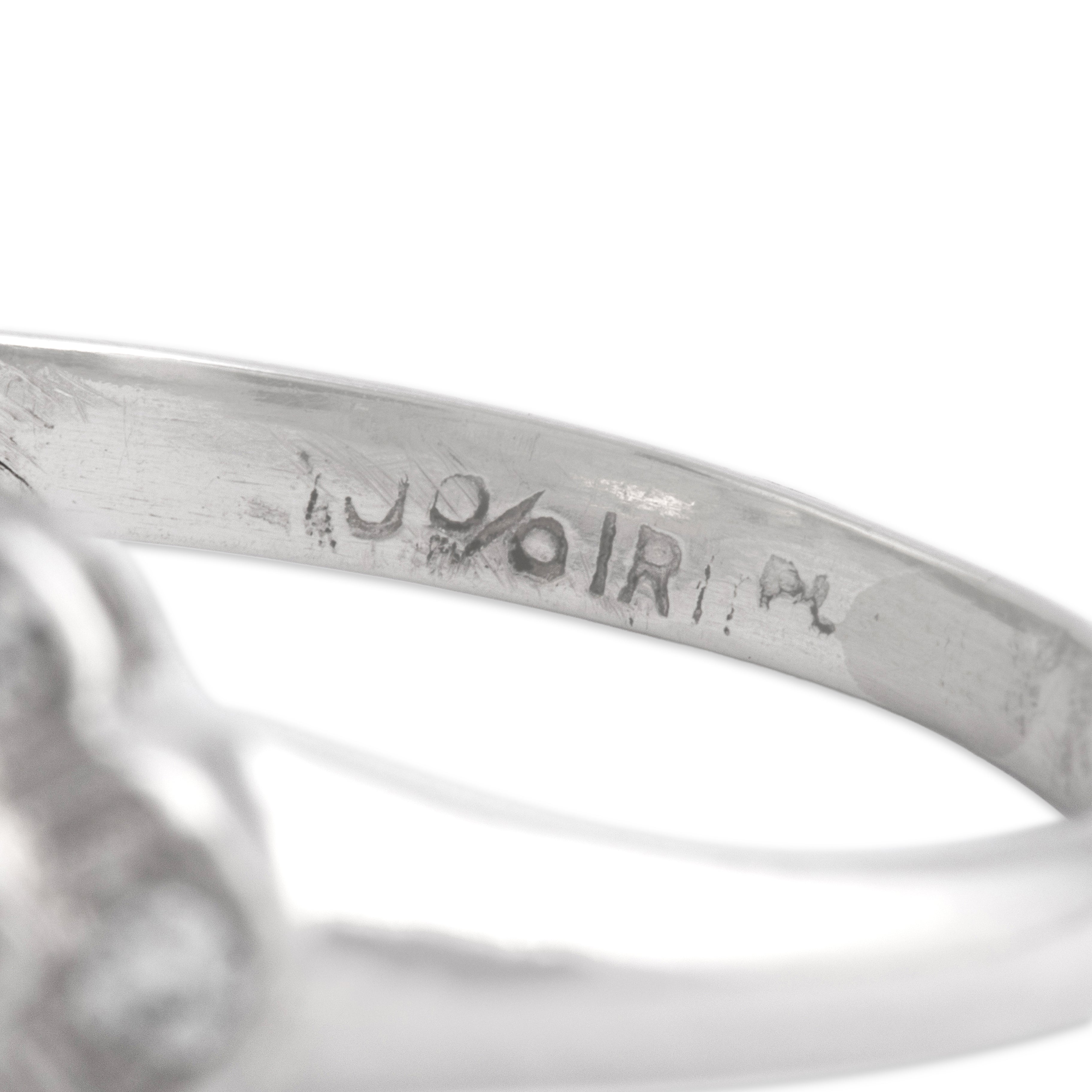 Antique Art Deco Platinum .89cttw Old European Old Mine Cut Diamond Striking Geometric Milgrain Ring - Hallmark view