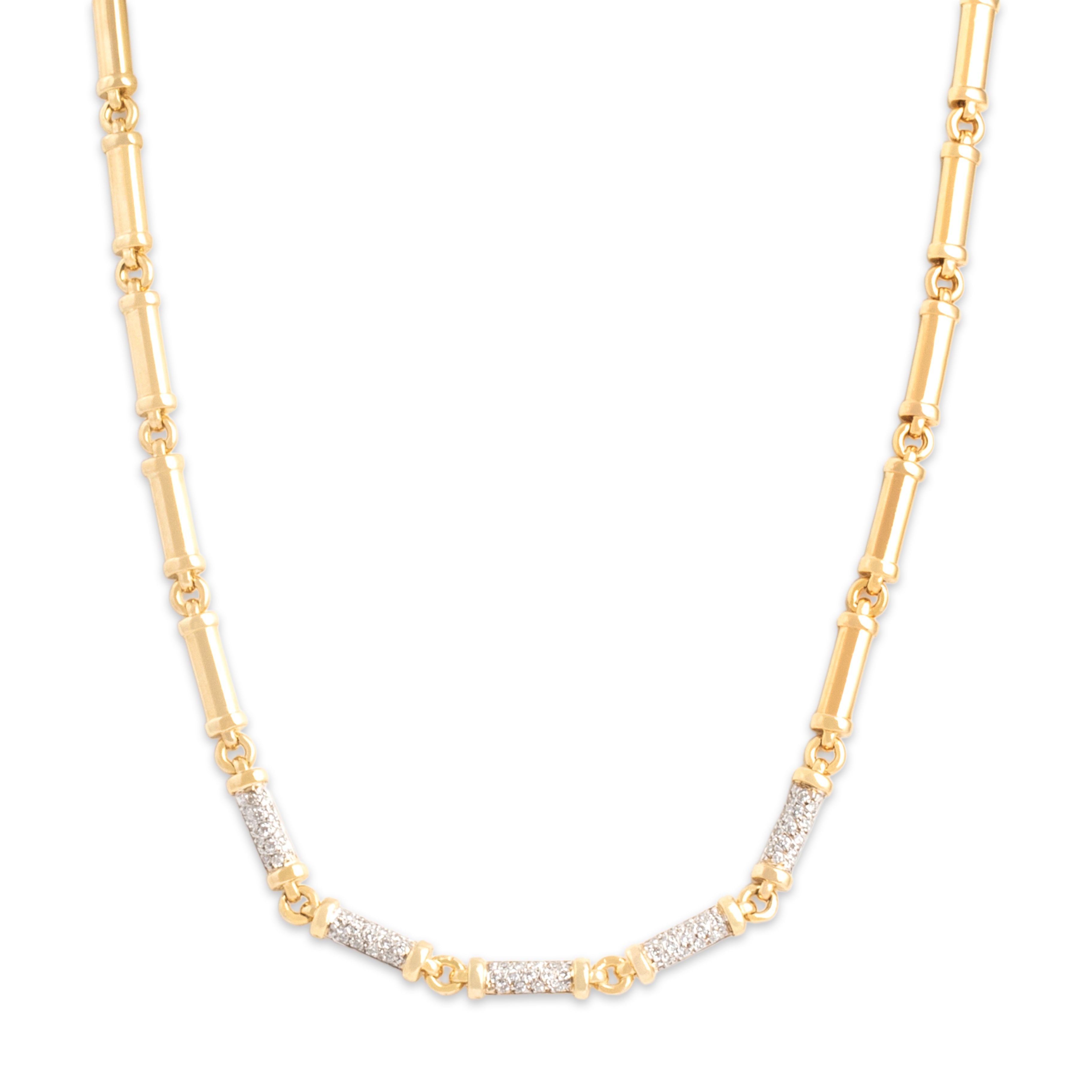 Vintage 18k Yellow & White Gold .53cttw Diamond Sparkling Statement Bar Link Necklace - detail view #1