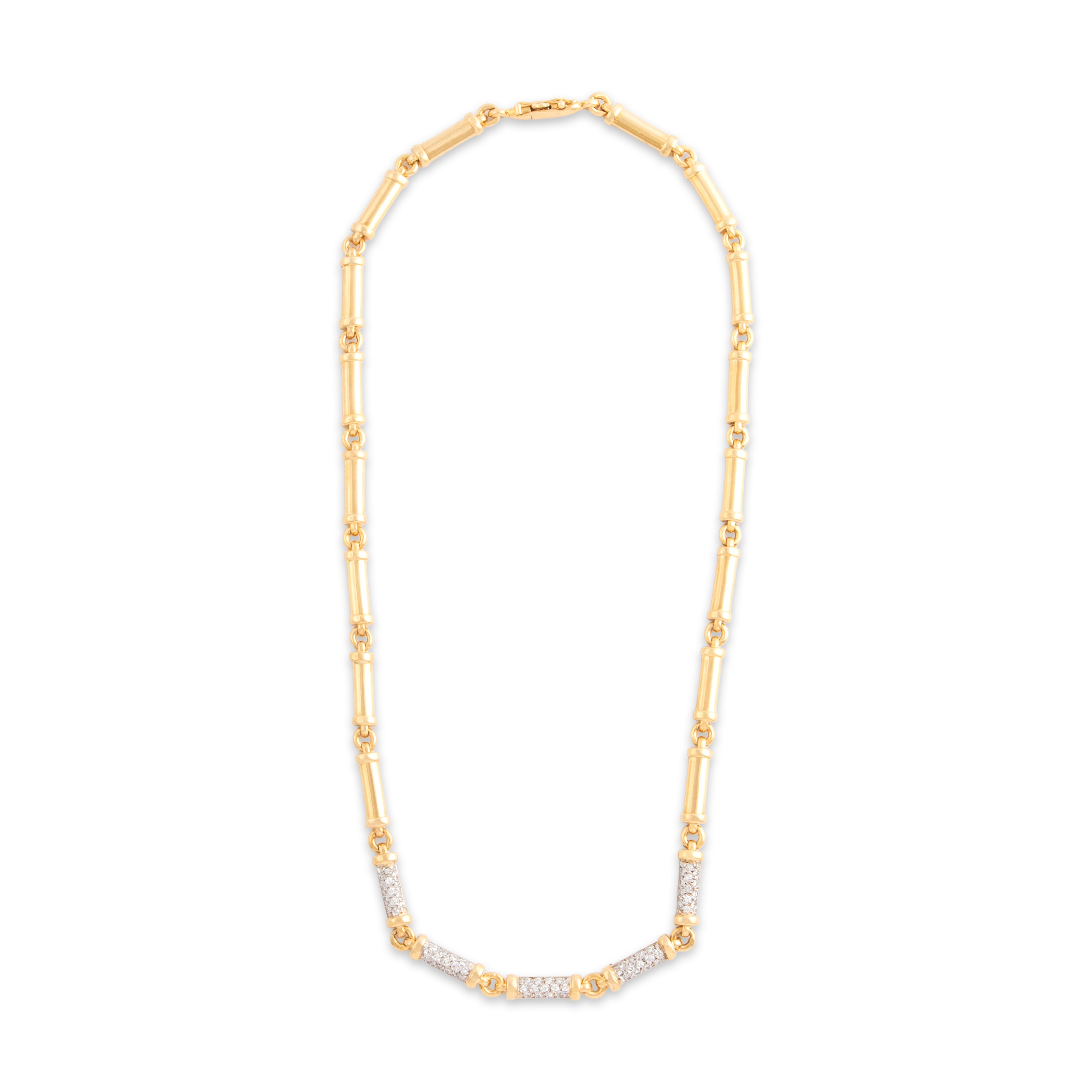 Vintage 18k Yellow & White Gold .53cttw Diamond Sparkling Statement Bar Link Necklace - Overall view