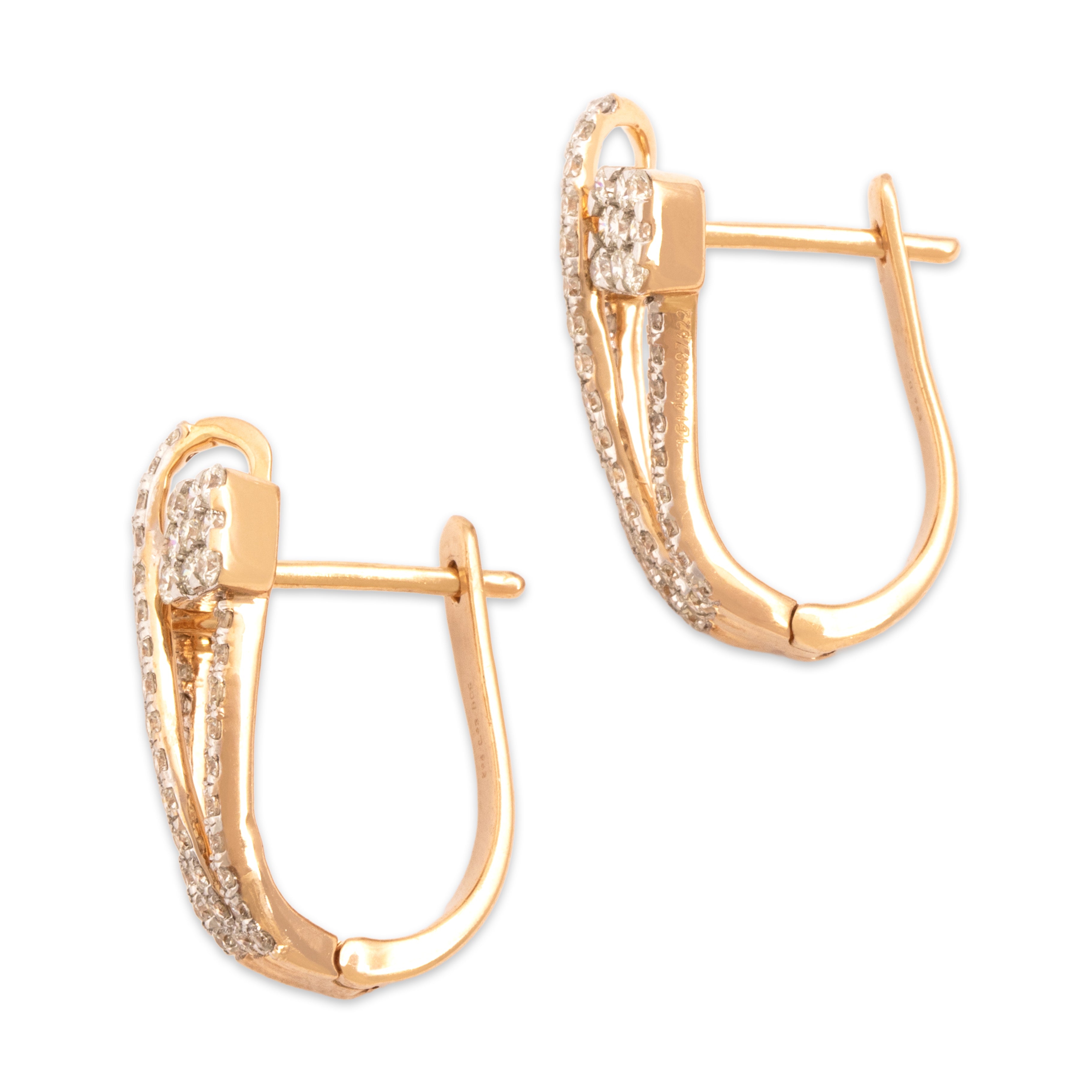 Estate 18k Rose Gold [Custom Carat] Dazzling Artistic Flowing Hoop Earrings - Side view